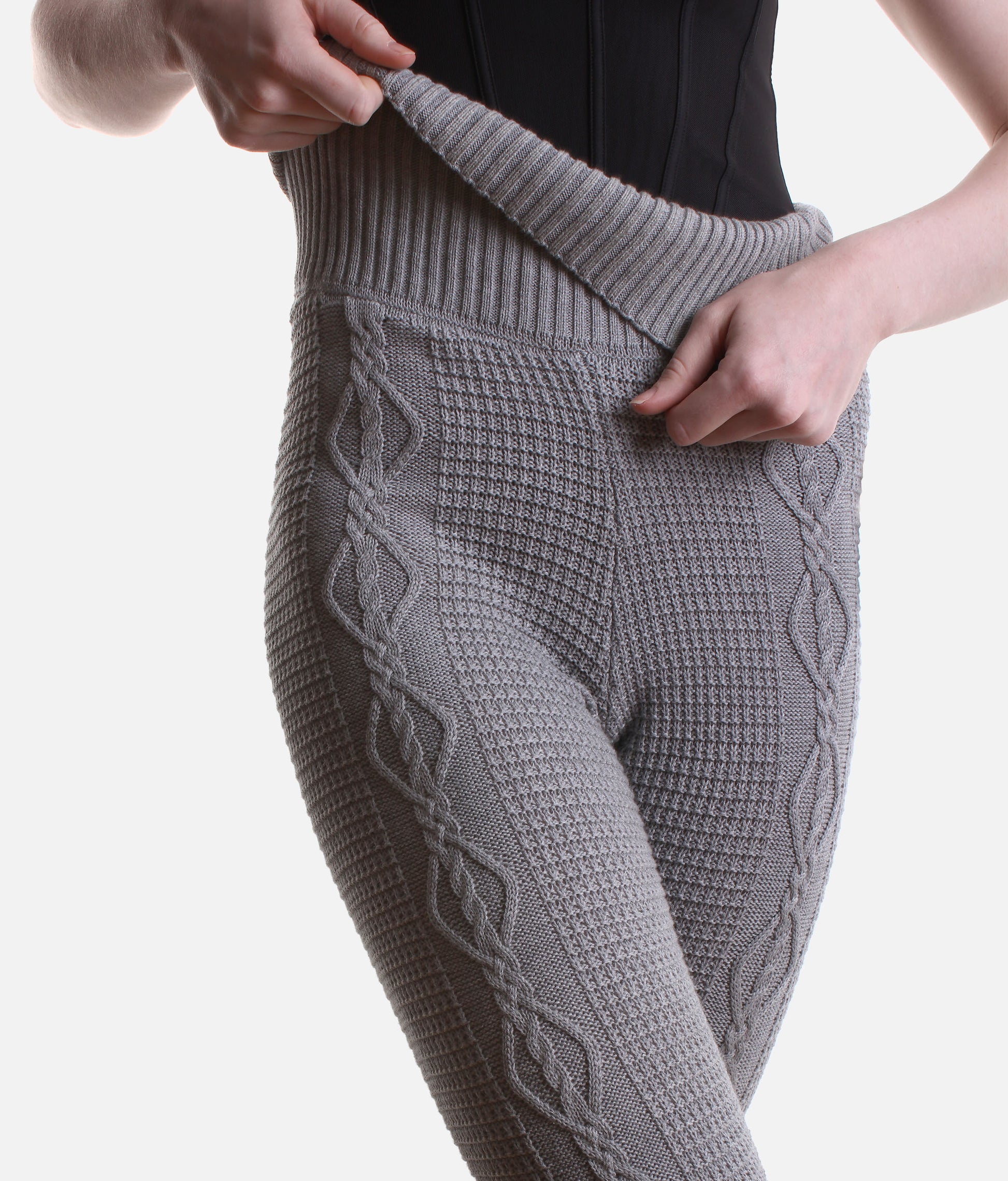 Elena Cable Knit Flared Warm-Up Pants, Grey Marle - P80010