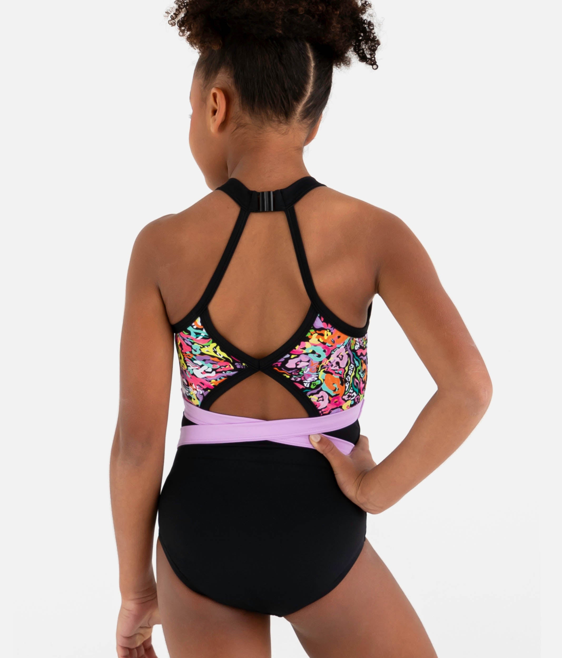 High-Neck Halter Gymnastics Leotard - PARTY ANIMAL