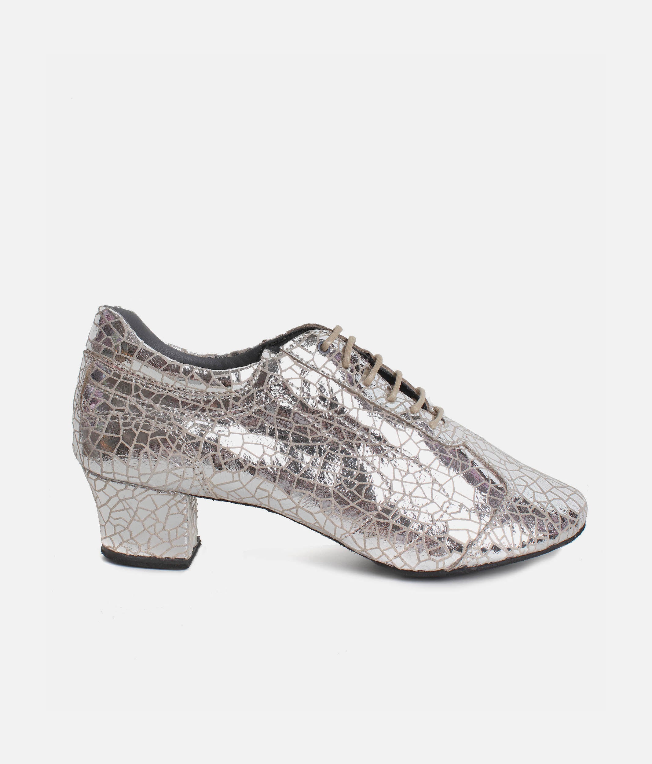 Silver Practice Shoes with Supportive Cuban Heel, Secure Lace-Up - PD706