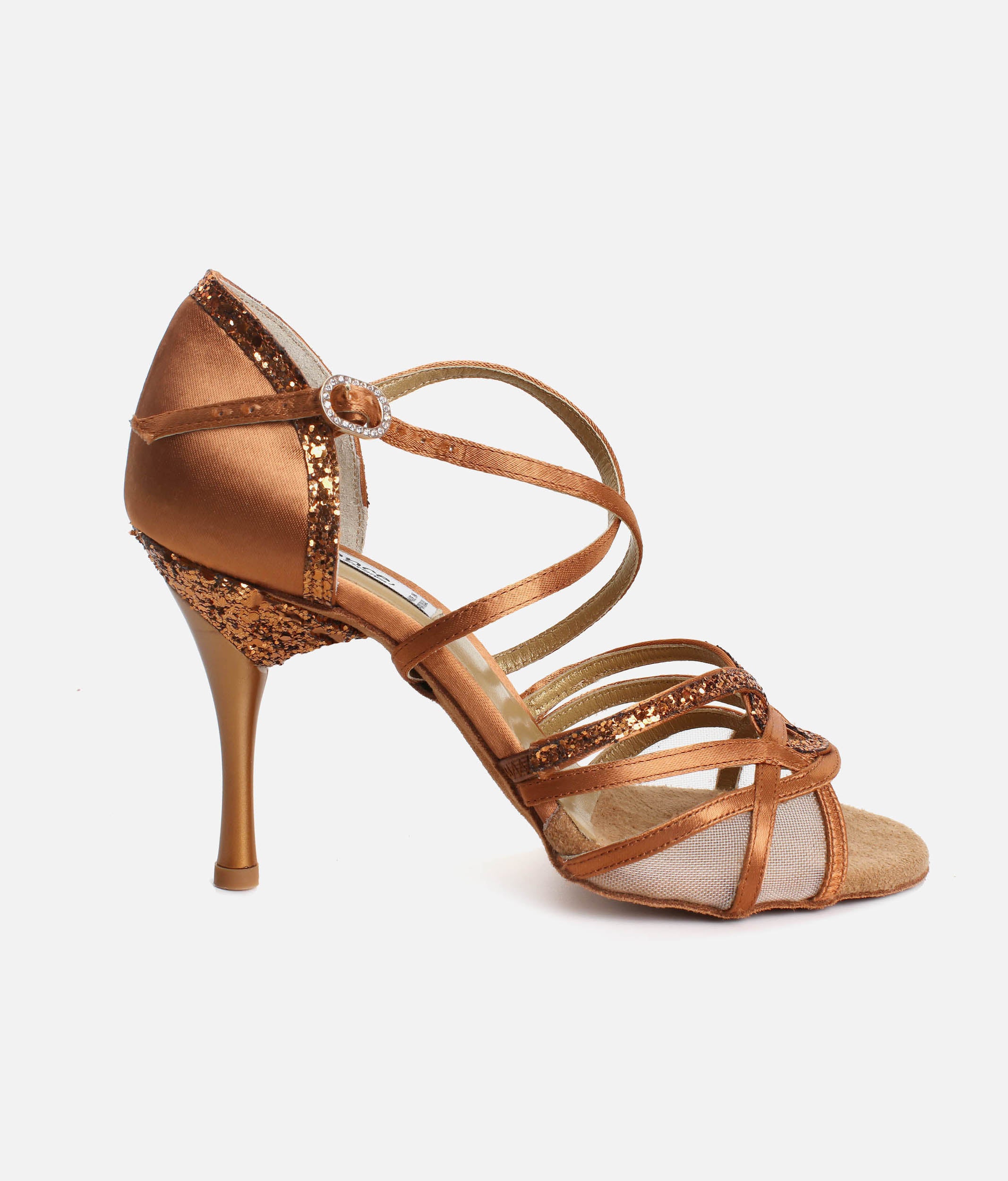 Satin & Glitter Dance Heels with Secure Wrap Strap, 75mm Heel - PD800