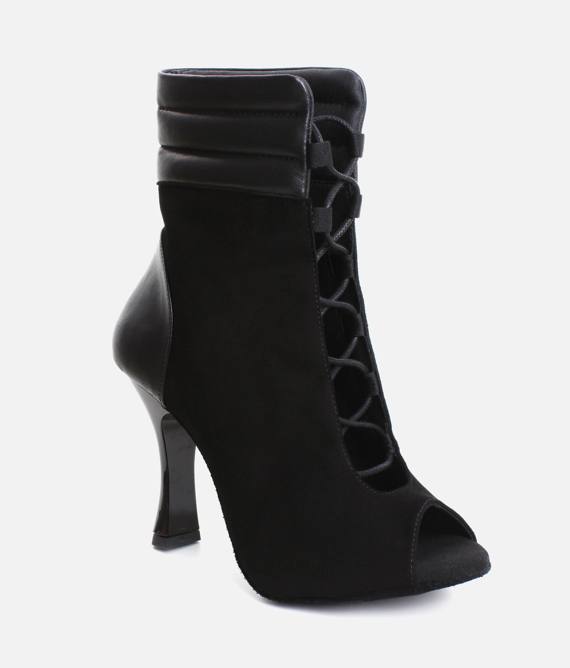 Elegant Peep-Toe Dance Heels with Adjustable Laces, 80mm Flare Heel - TATIANA
