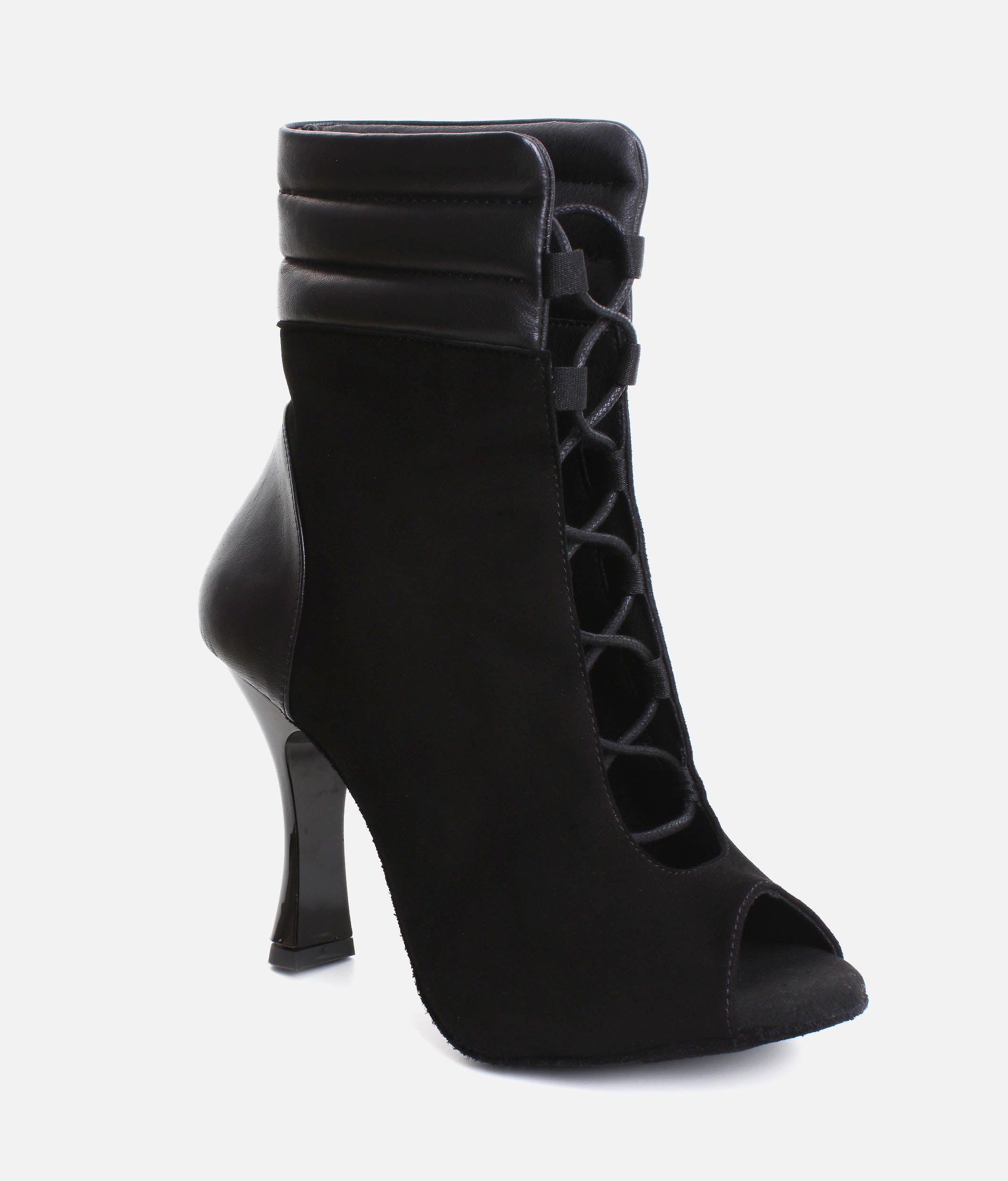 Elegant Peep-Toe Dance Heels with Adjustable Laces, 80mm Flare Heel - TATIANA