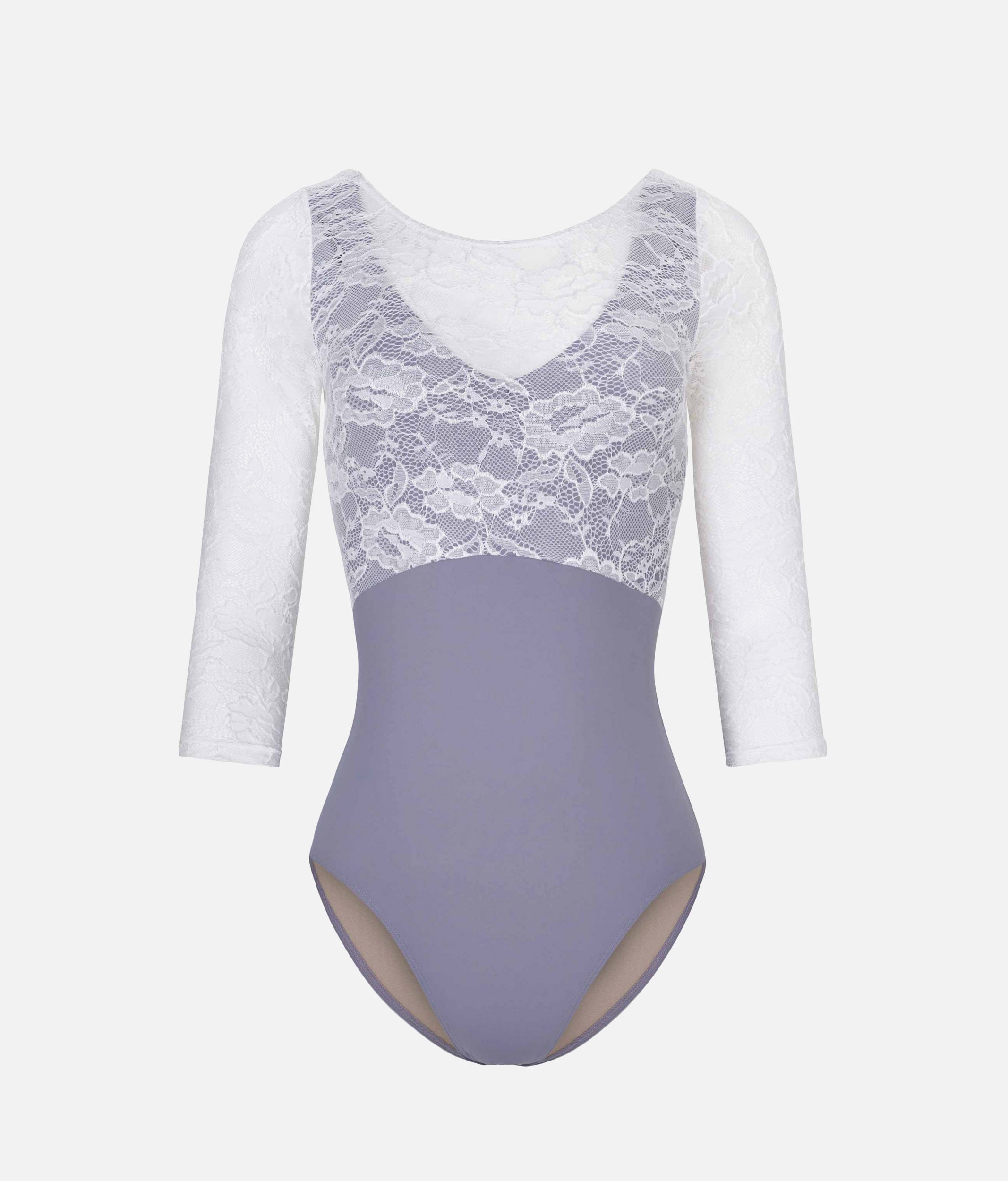 PENELOPE BLUE Ballet Leotard, Floral Lace & Elegant Open Back