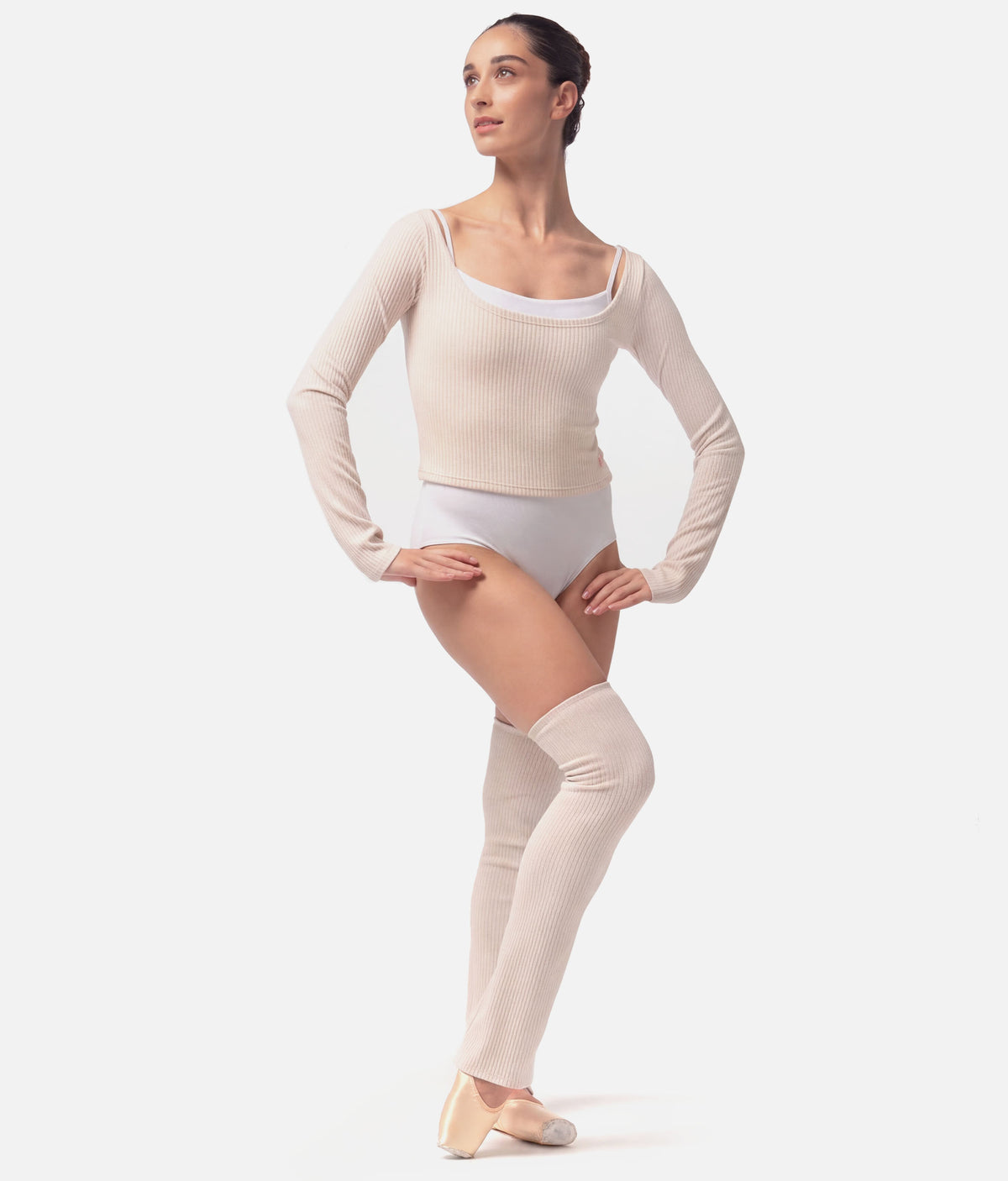 Mara Dancewear Knit Legwarmers – 65cm in Soft Pink & Light Cream
