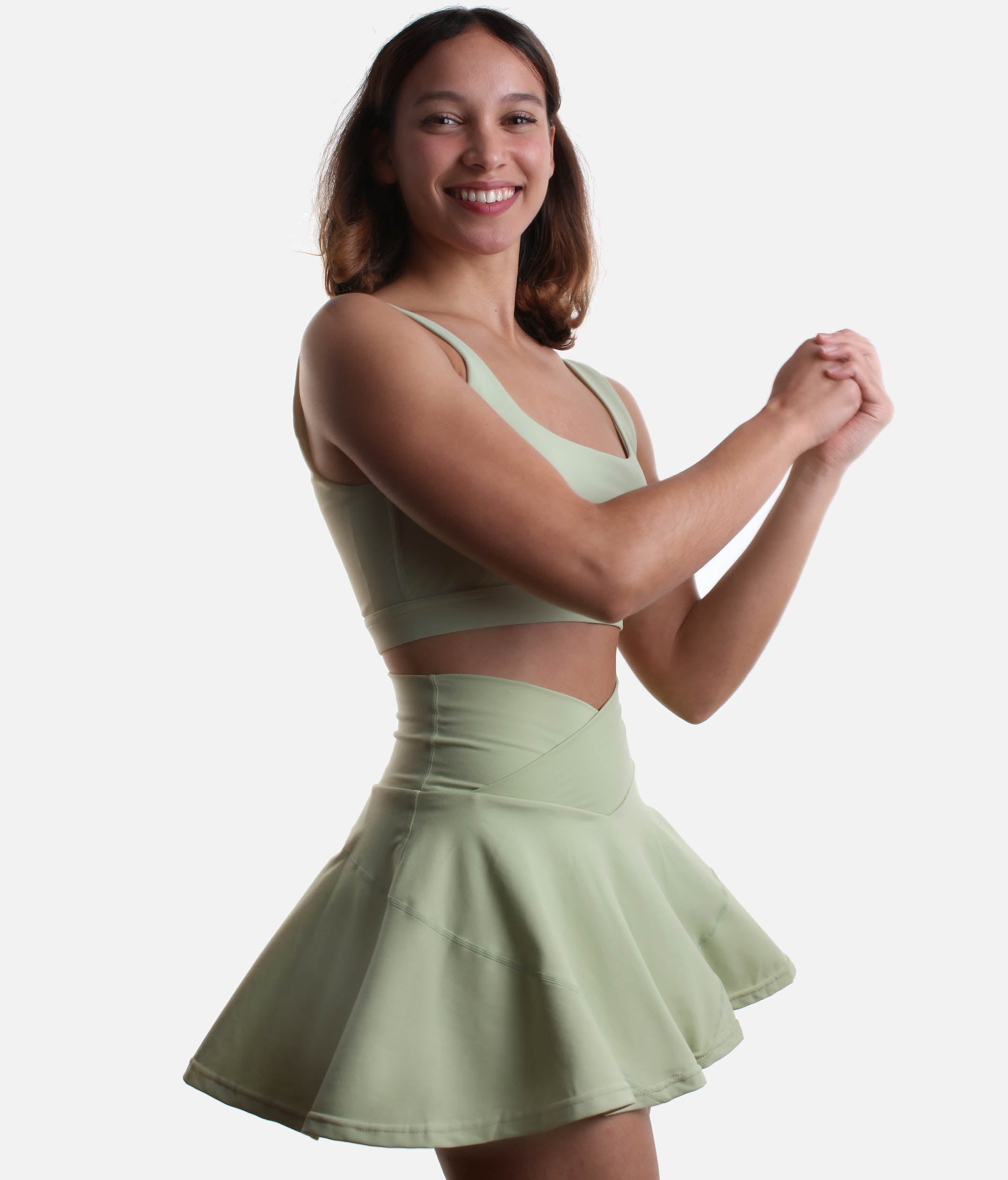 Crisscross Hourglass Twirl Skort in Pistachio: A Refreshing Twist on Activewear