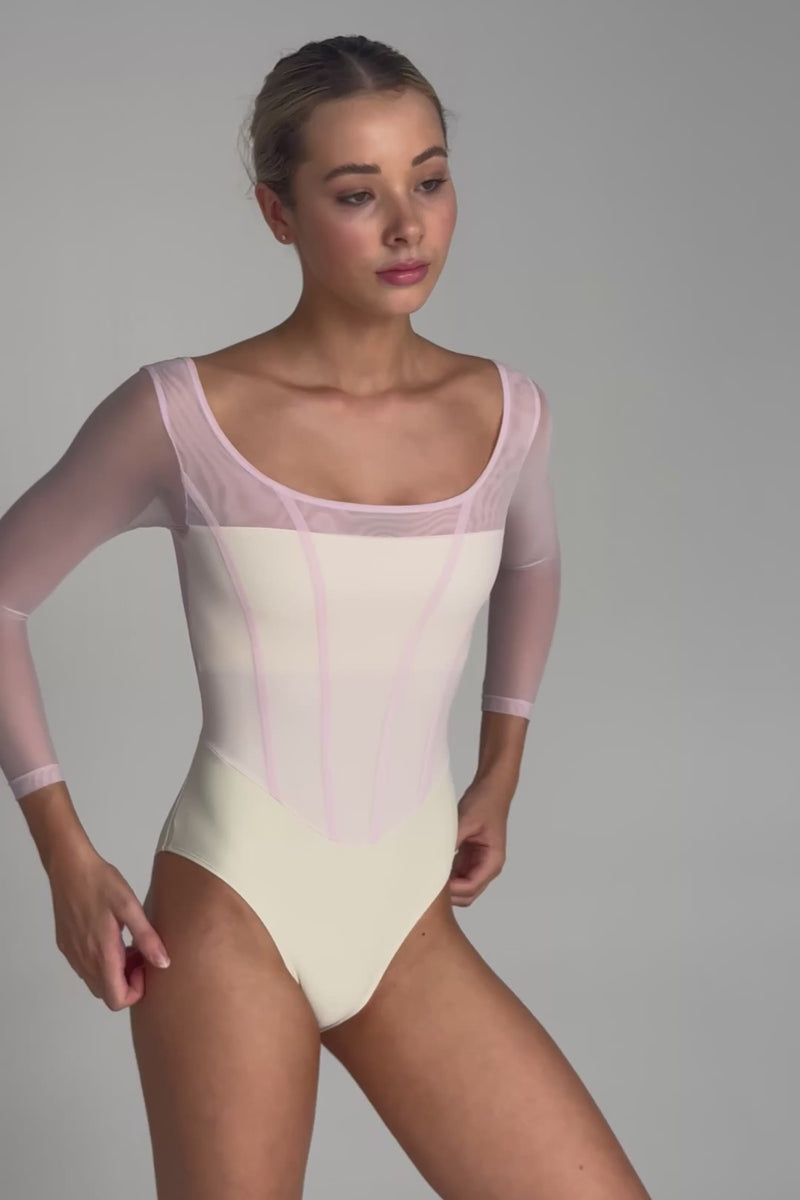 Bodile Sofia Parfait Marshmallow Long Sleeve Ballet Leotard – Pastel Mesh