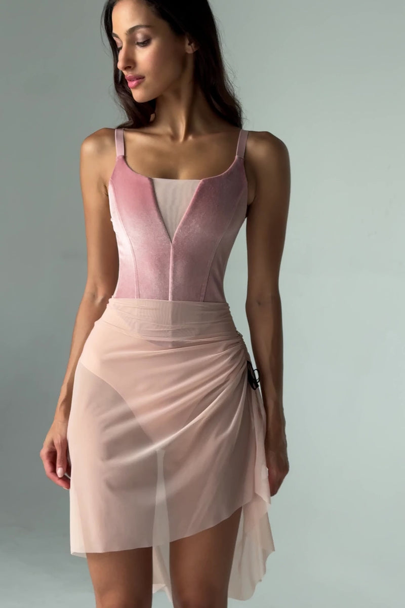 Bodile Gisella Mesh Rehearsal Skirt – High-Low Hem & Ribbon Ruching