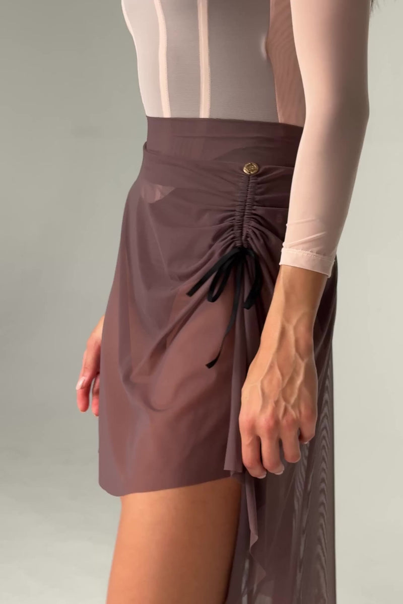 Bodile Gisella Mesh Rehearsal Skirt – High-Low Hem & Ribbon Ruching