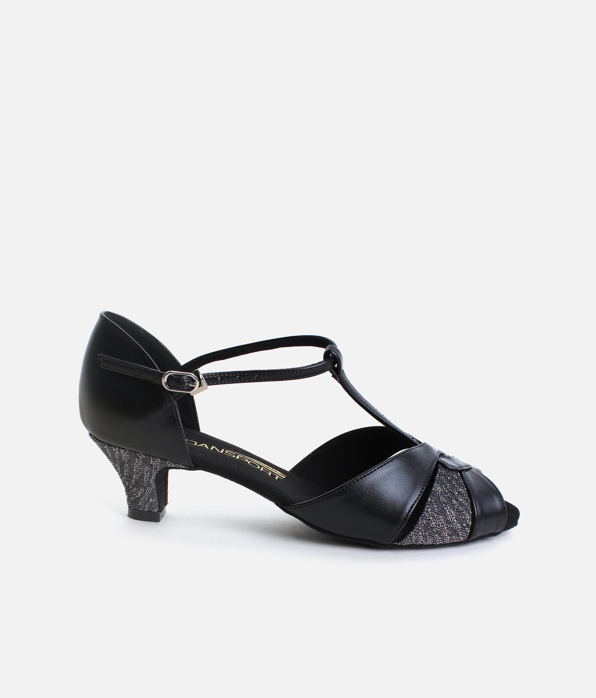 BlackSilver Glitter Ballroom Shoes, Comfortable T-Bar with 1.5” Heel - S4011