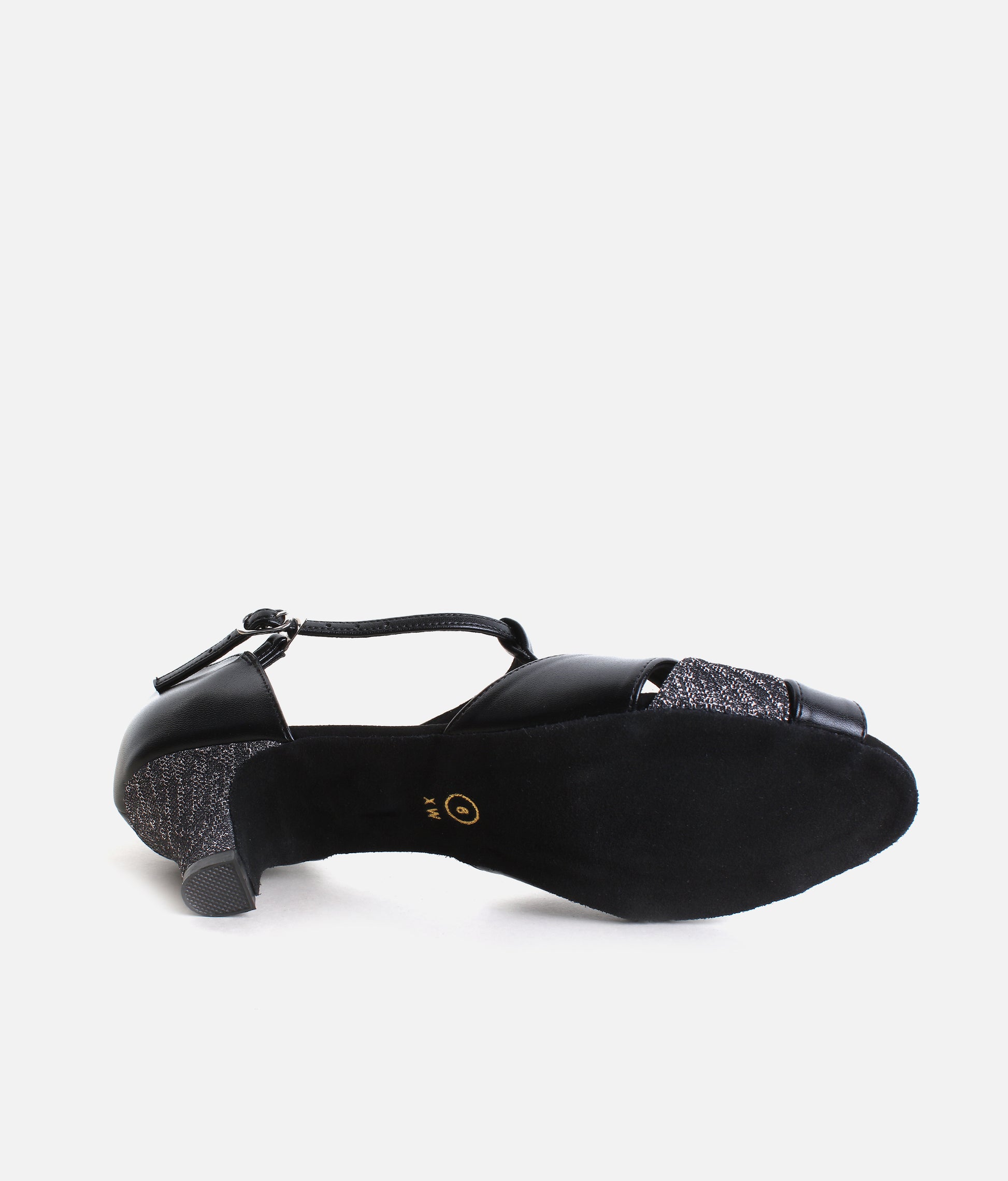 BlackSilver Glitter Ballroom Shoes, Comfortable T-Bar with 1.5” Heel - S4011