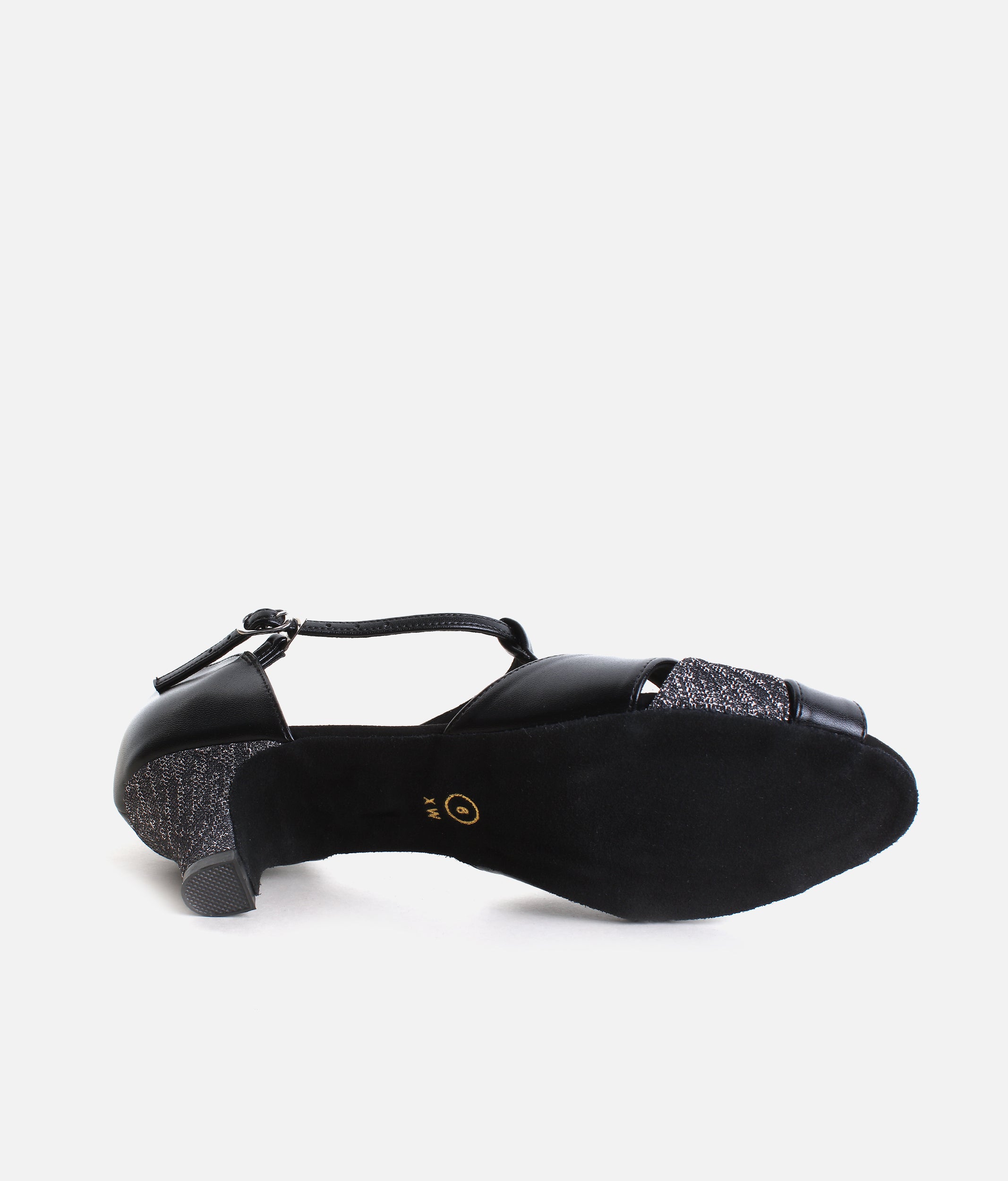 BlackSilver Glitter Ballroom Shoes, Comfortable T-Bar with 1.5” Heel - S4011