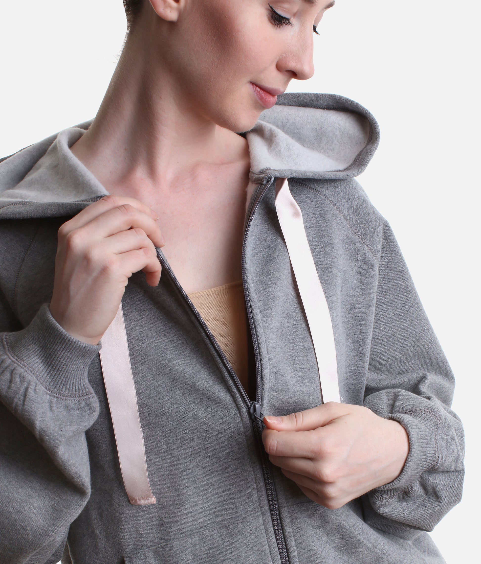 Zip-Up Hoodie, Satin Ribbon Inspired Ballet Warm-Up - S0700