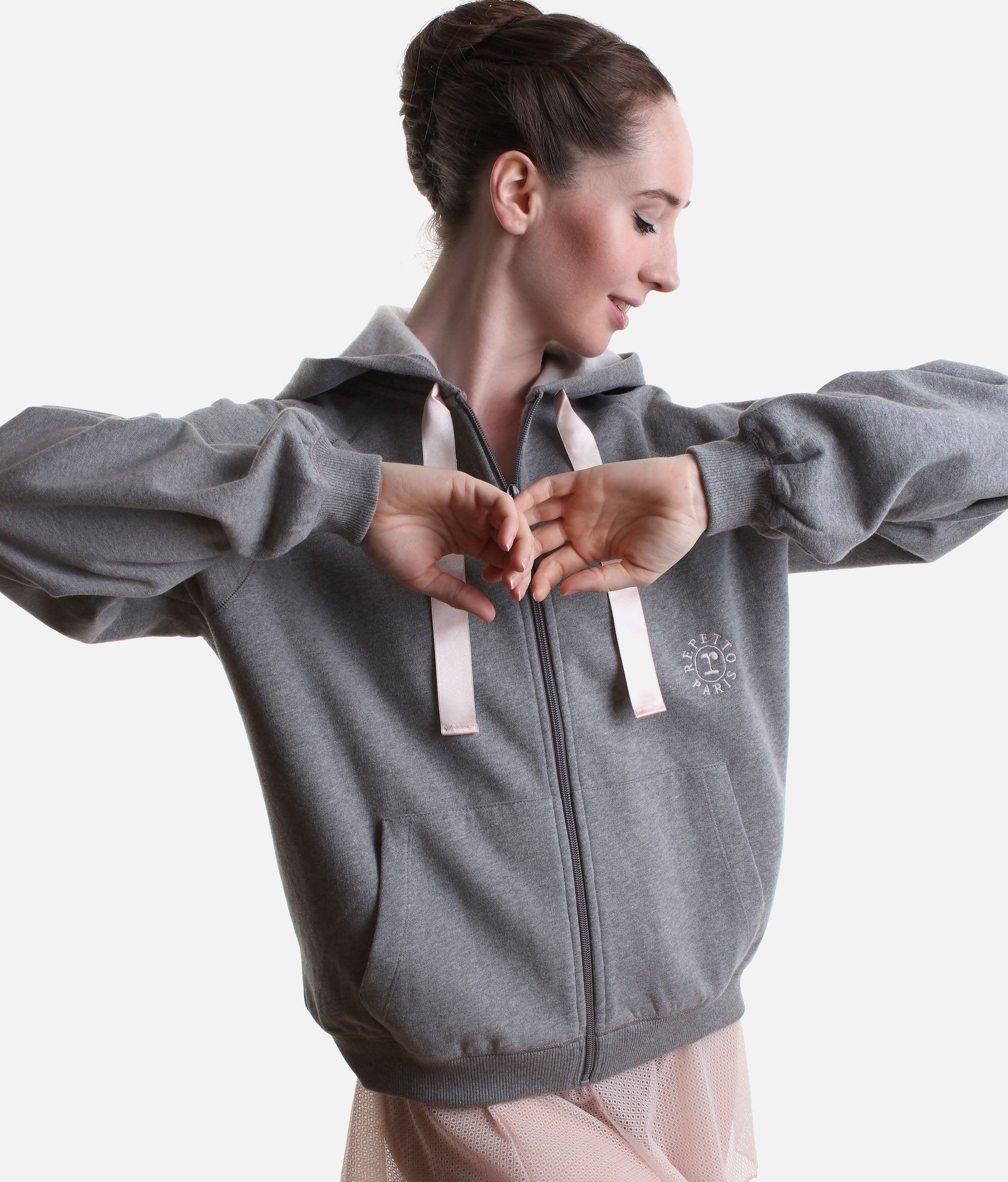Zip-Up Hoodie, Satin Ribbon Inspired Ballet Warm-Up - S0700
