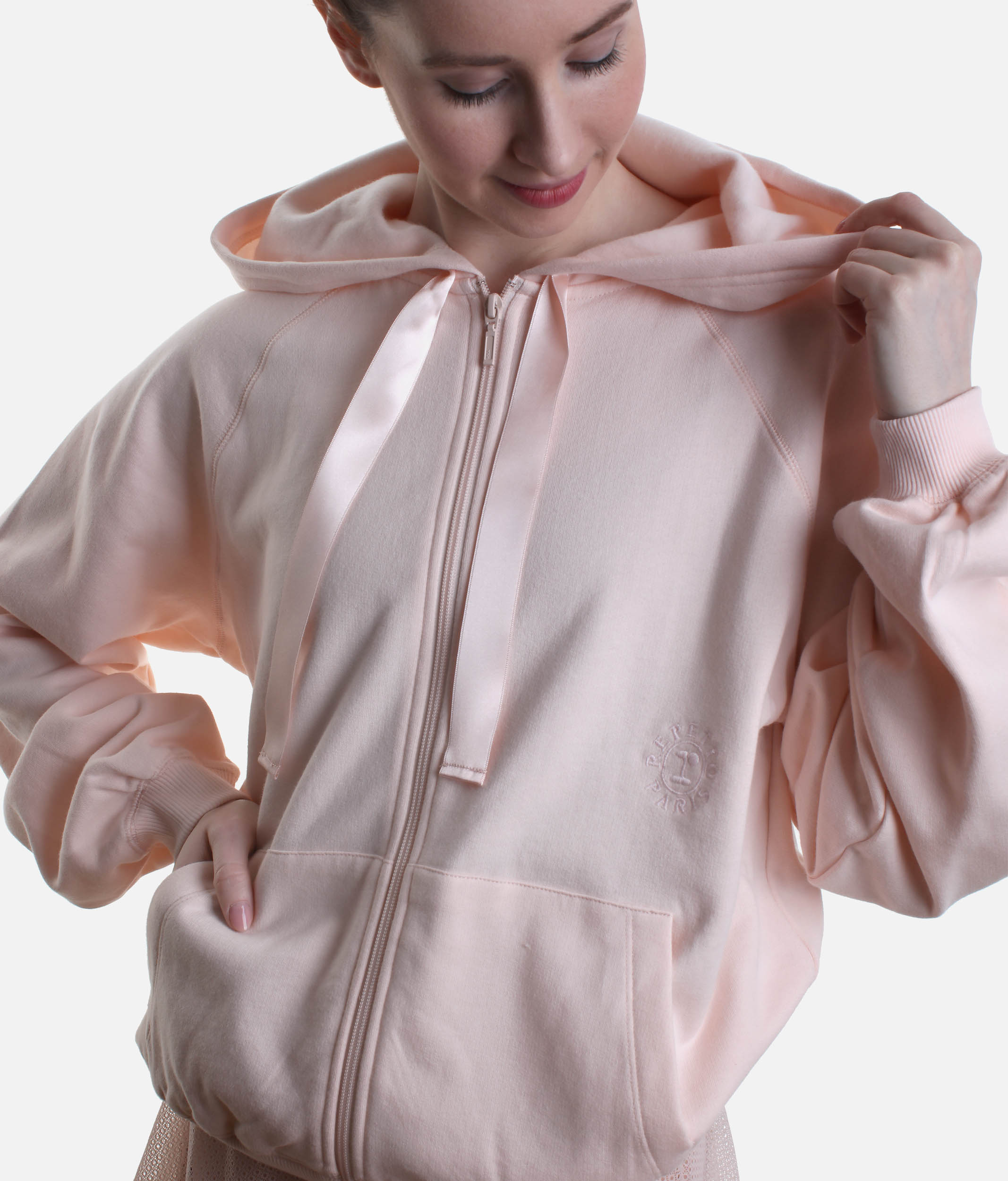 Zip-Up Hoodie, Satin Ribbon Inspired Ballet Warm-Up - S0700