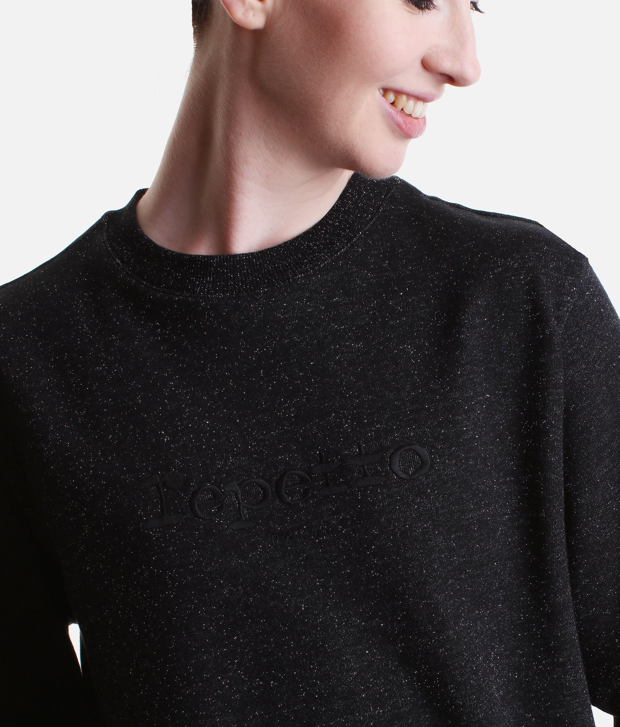 Sparkle Sweatshirt, Black Cotton Fleece - S0696P