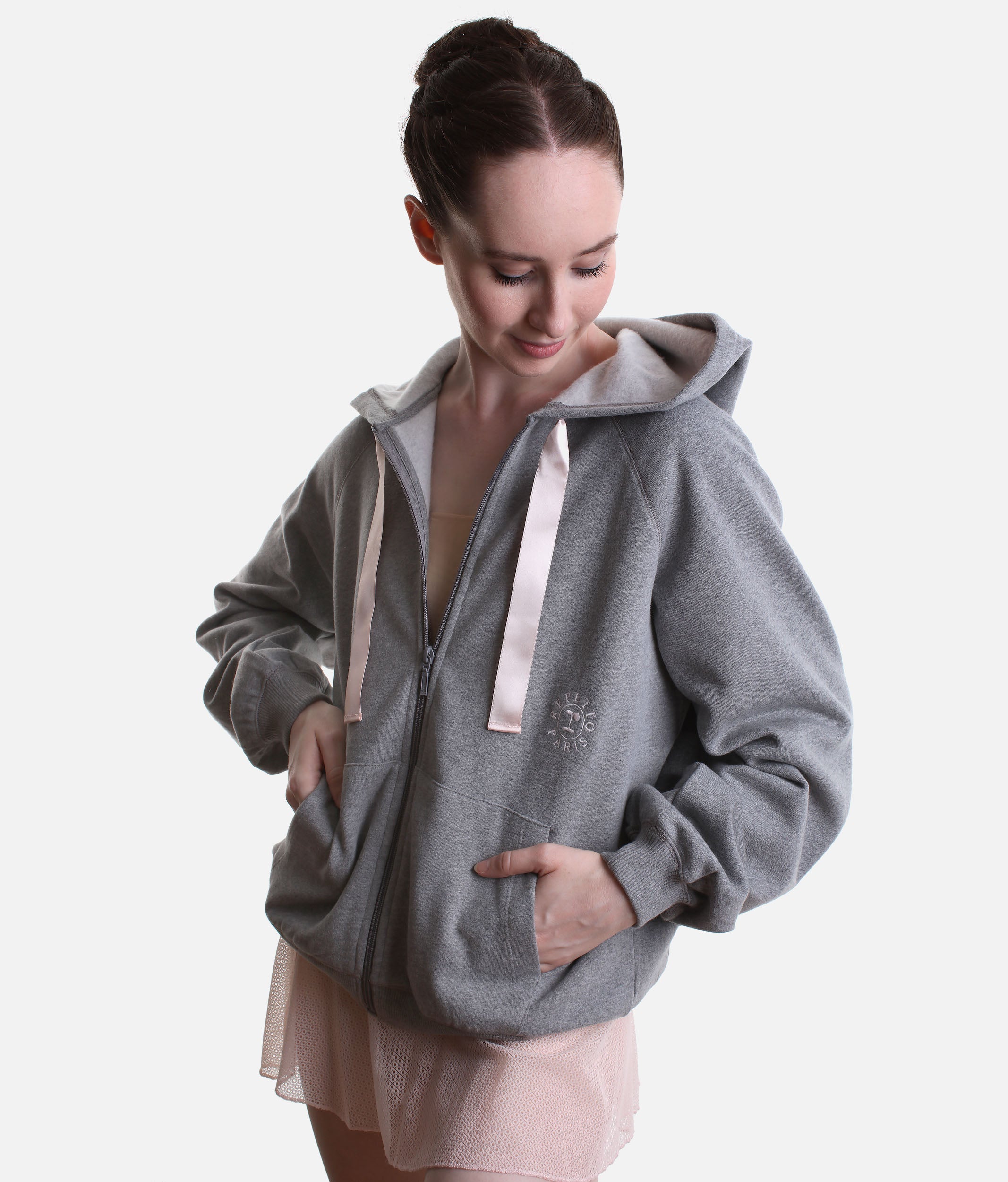 Zip-Up Hoodie, Satin Ribbon Inspired Ballet Warm-Up - S0700