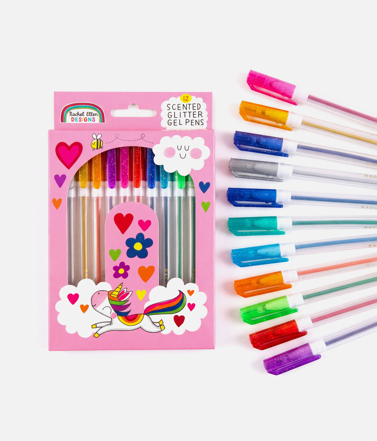 Rachel Ellen Scented Glitter Gel Pens – Unicorn & Rainbow Set of 12