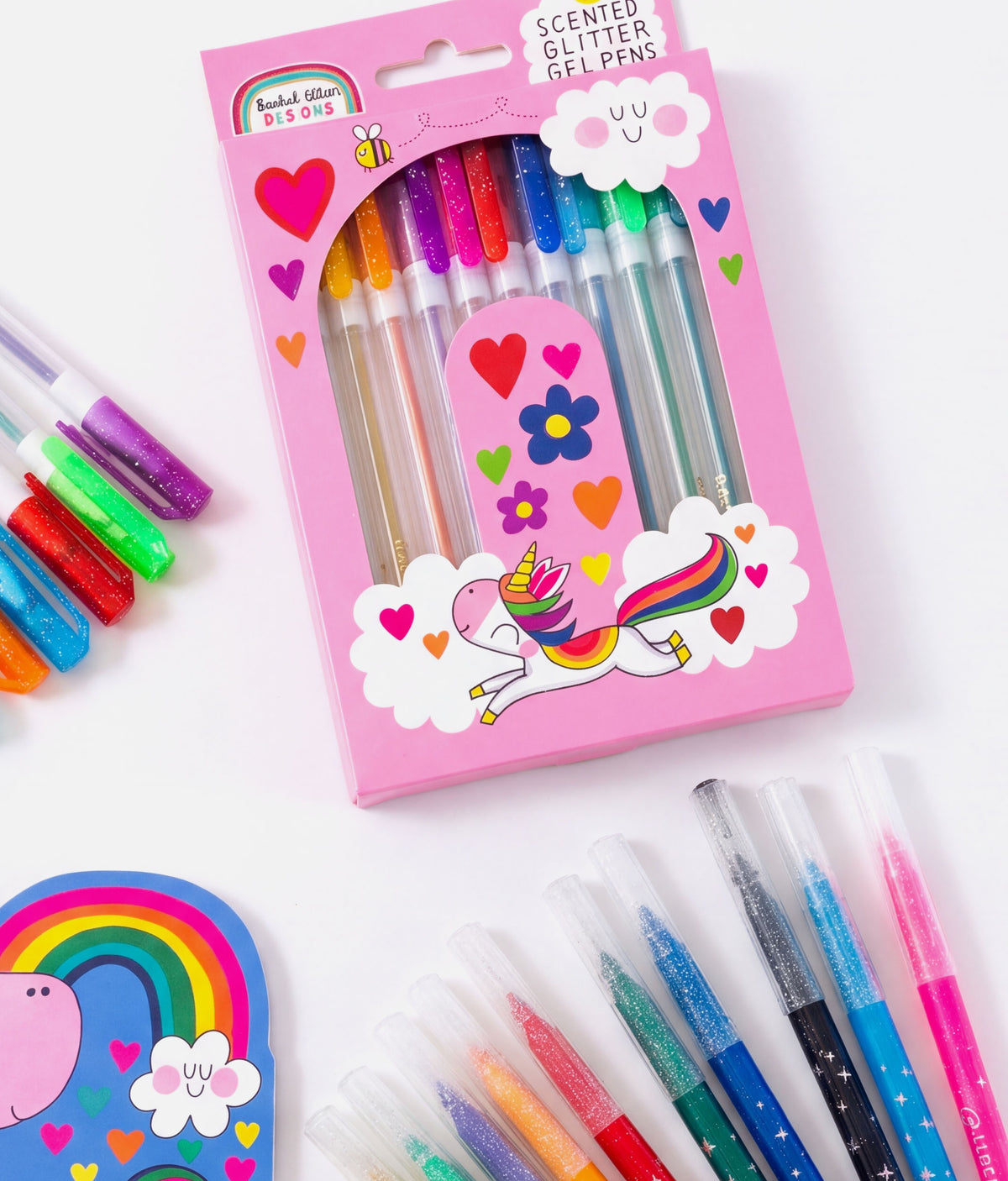 Rachel Ellen Scented Glitter Gel Pens – Unicorn & Rainbow Set of 12