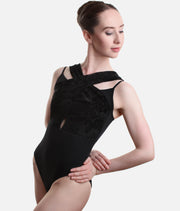 Camisole Dance Leotard, Flocked Mesh Overlay & Criss-Cross Back - SEANA