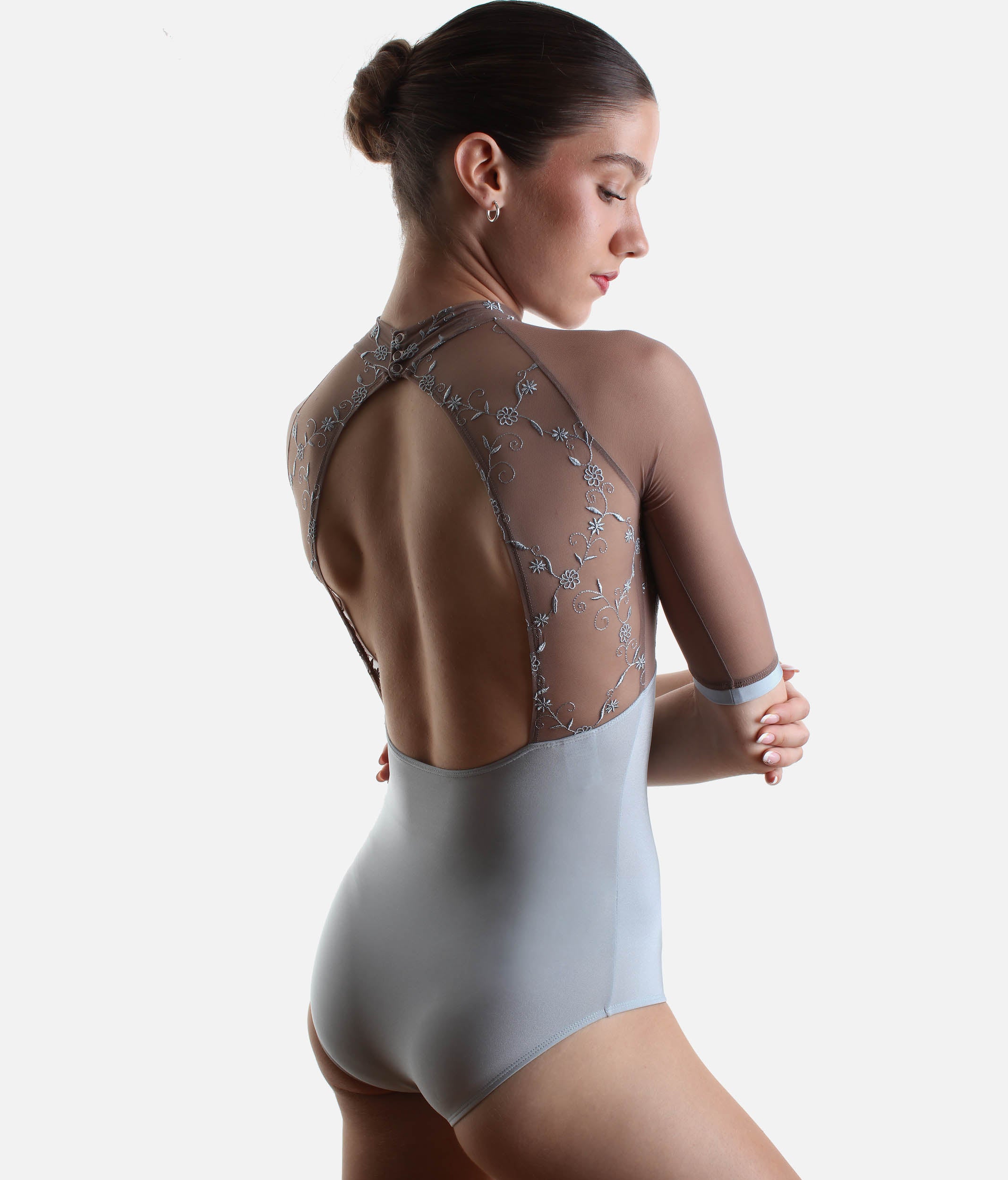 High Neck Ballet Leotard with Open Back, Classic Collection - SELENE CL Silver
