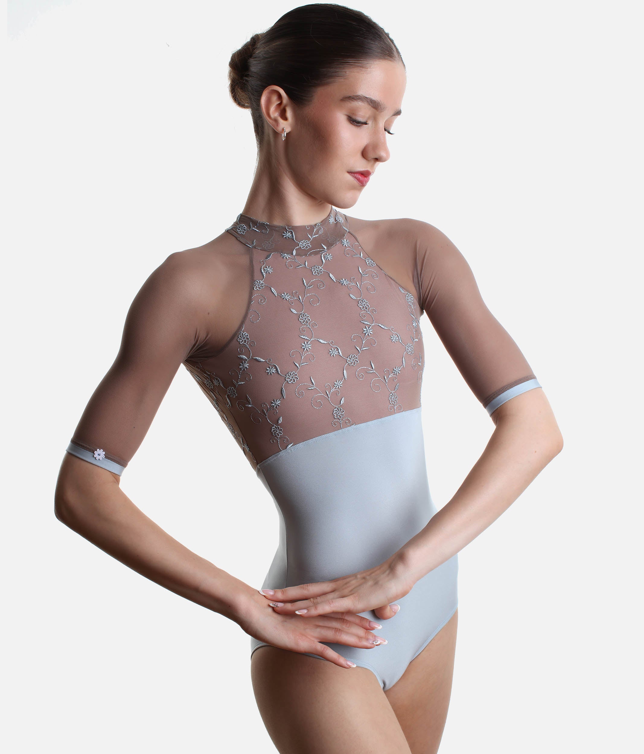 High Neck Ballet Leotard with Open Back, Classic Collection - SELENE CL Silver