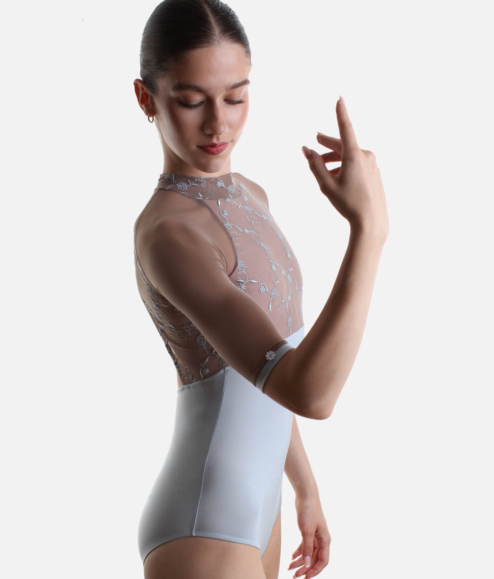 High Neck Ballet Leotard with Open Back, Classic Collection - SELENE CL Silver