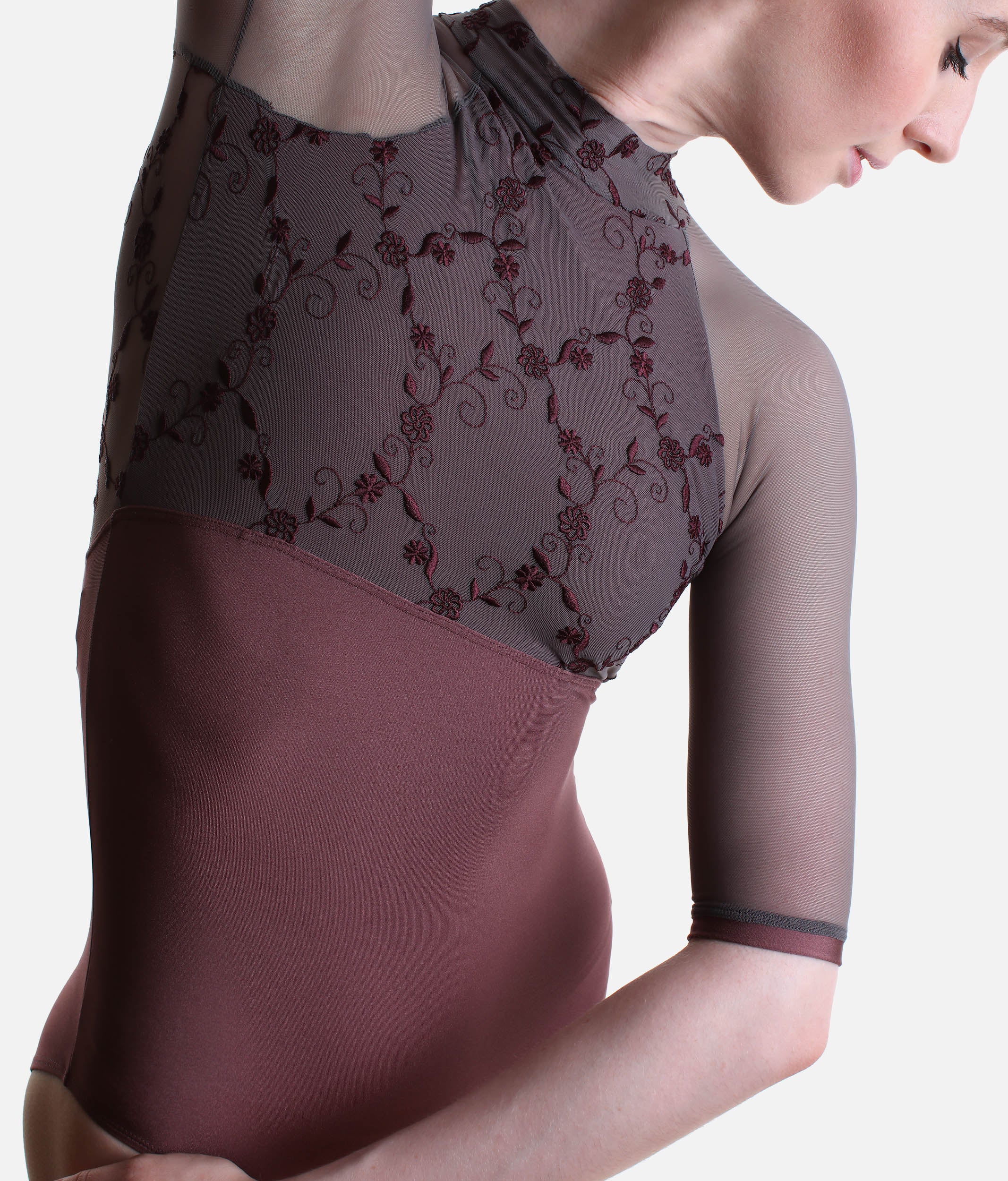 High Neck Ballet Leotard with Deep Triangle Back - SELENE CL Supernatural