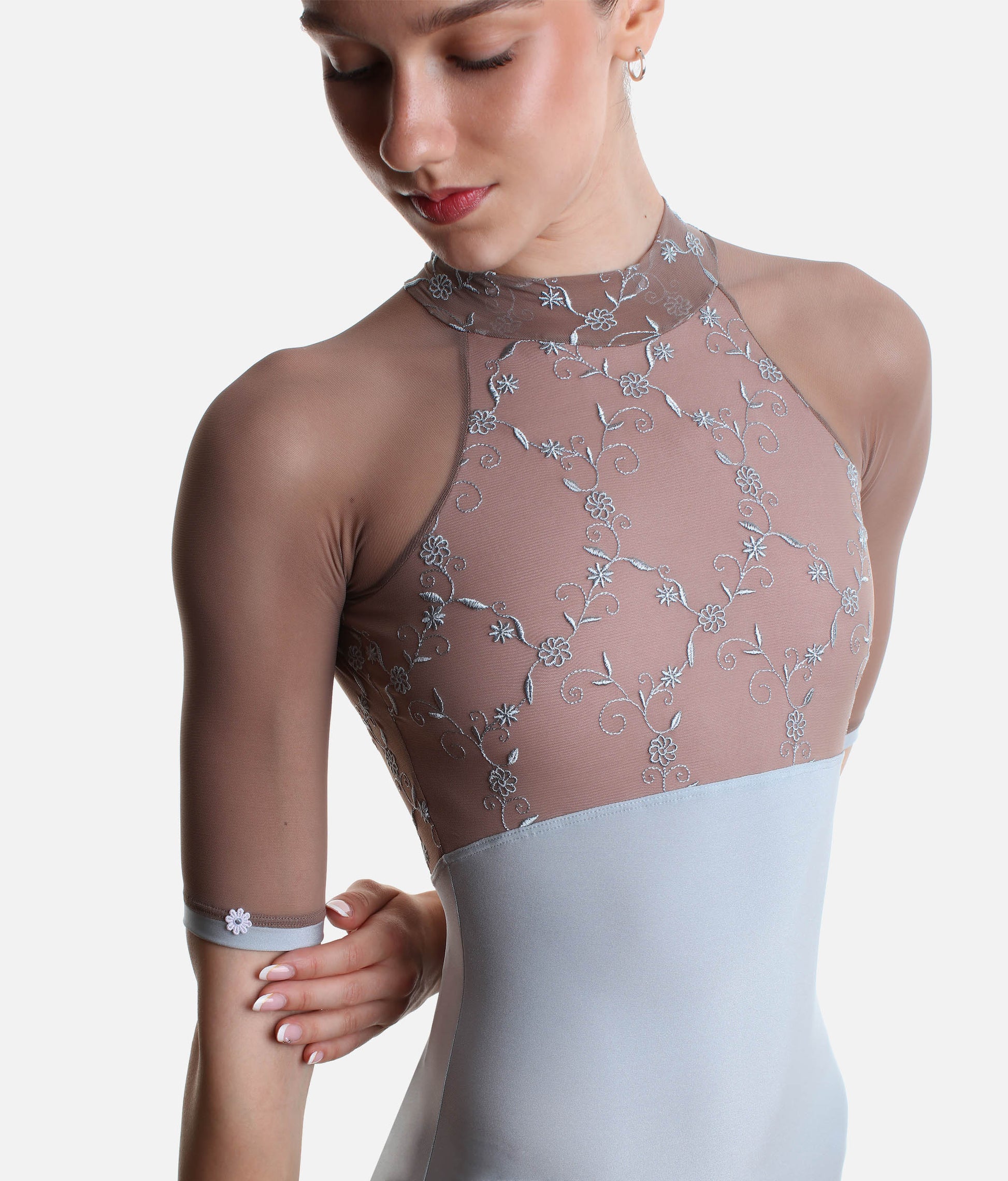 High Neck Ballet Leotard with Open Back, Classic Collection - SELENE CL Silver