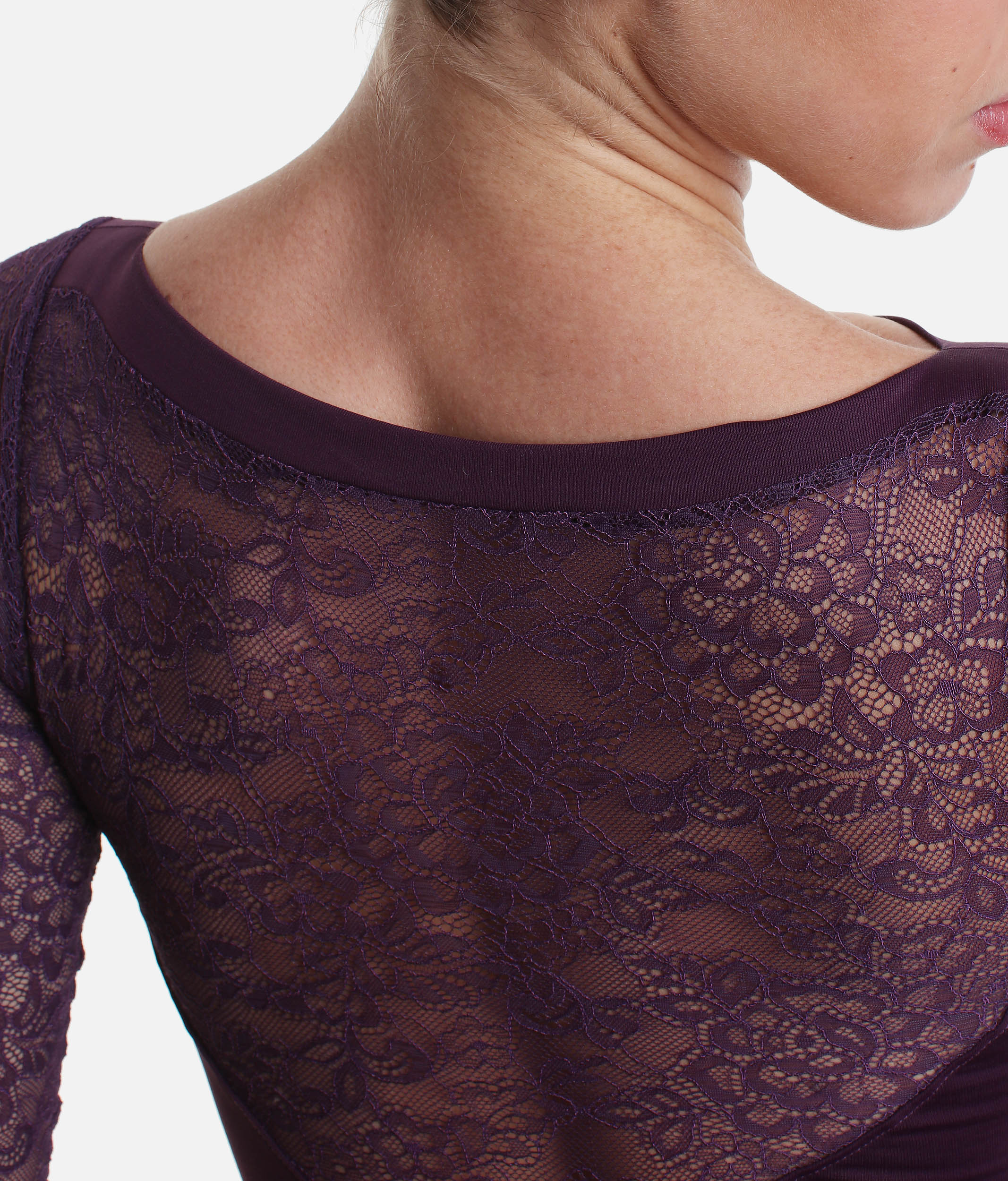 Floral Lace Design Long Sleeve Leotard - SL 109