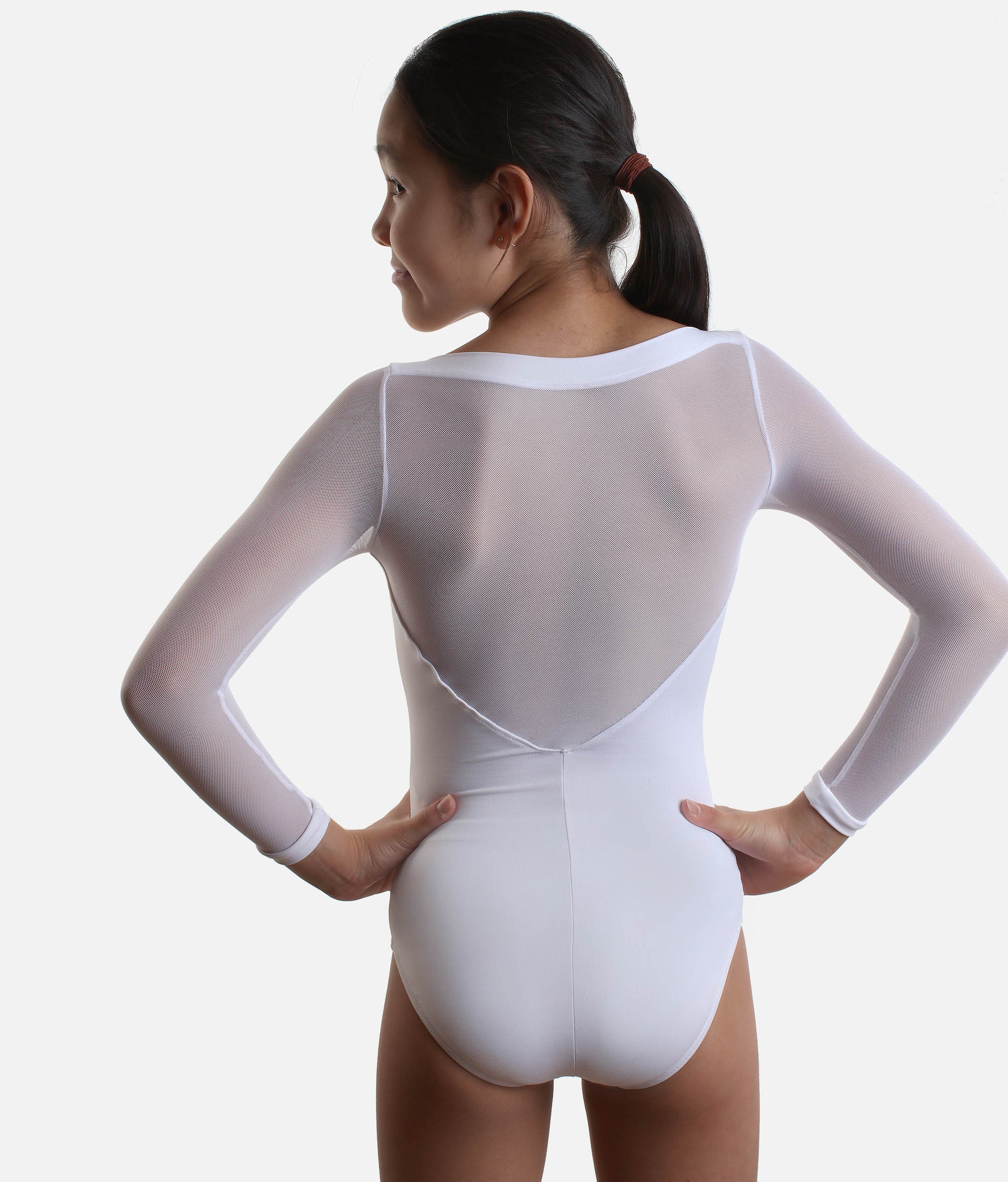 Long Sleeve Girls Ballet Leotard with Mesh Sleeves & Low Back - SL130