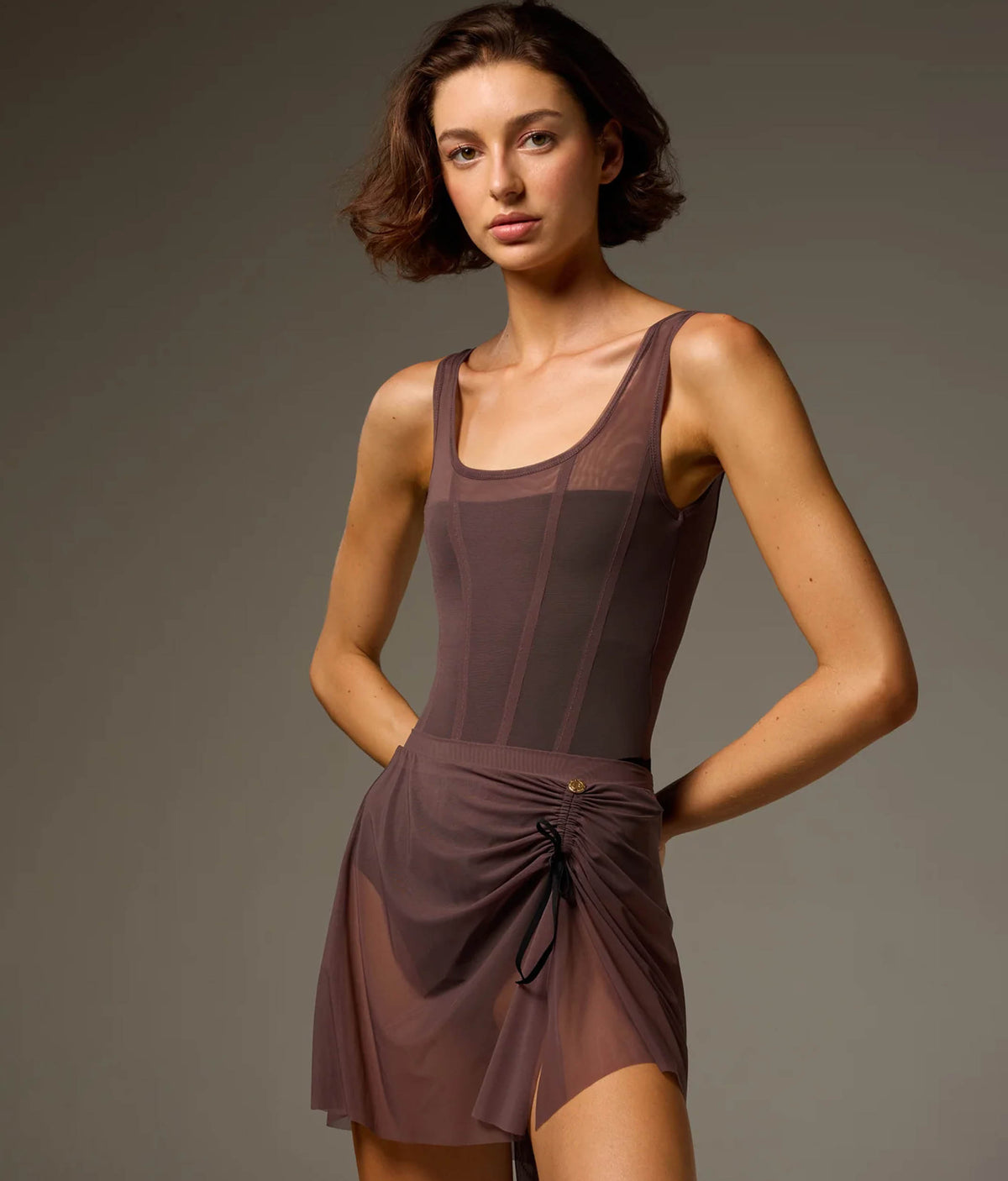Bodile Sofia Twilight Obsidian Tank Ballet Leotard – Black & Plum Mesh