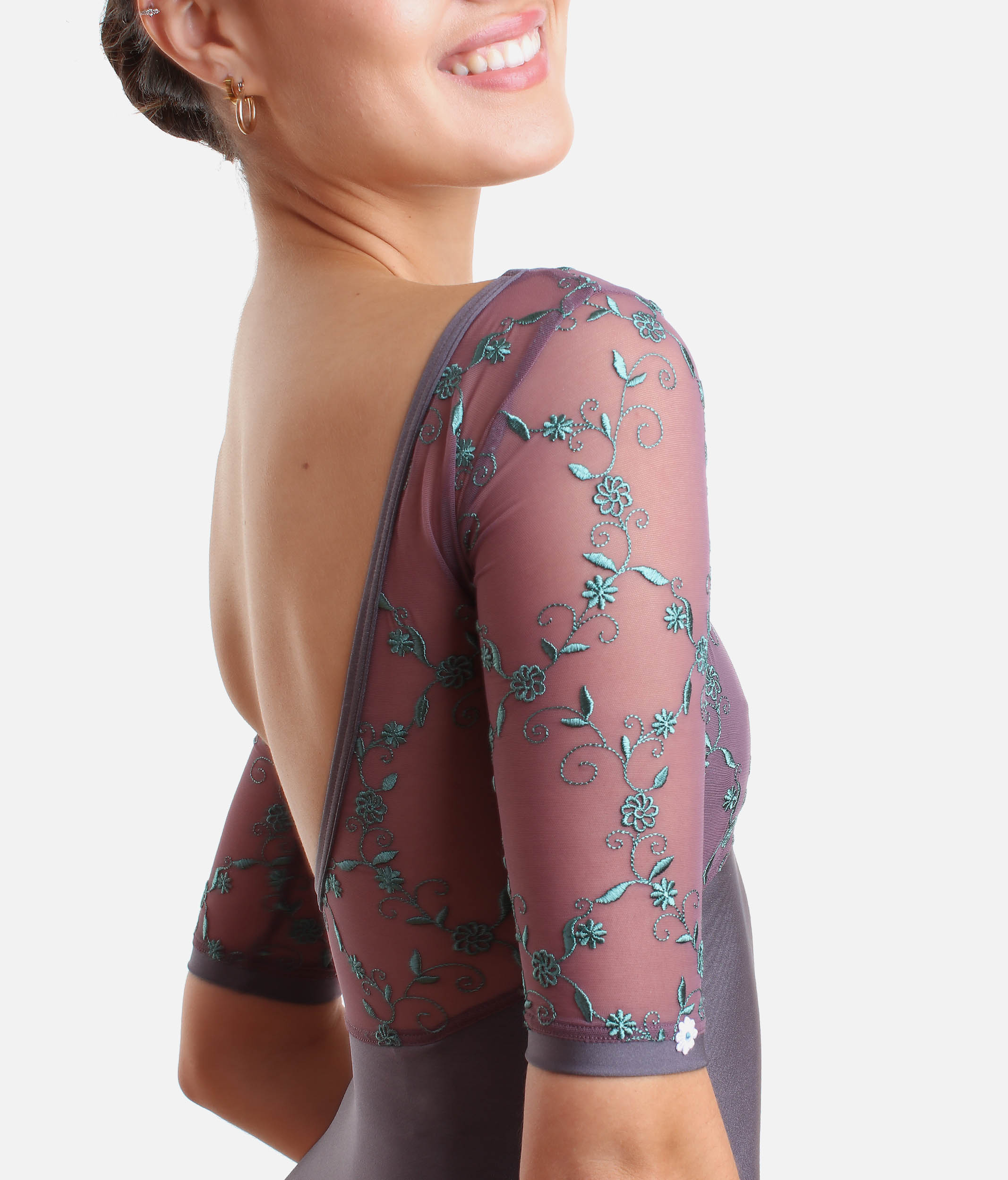 Embroidered Tulle Half Sleeve Leotard - SVETLANA DI