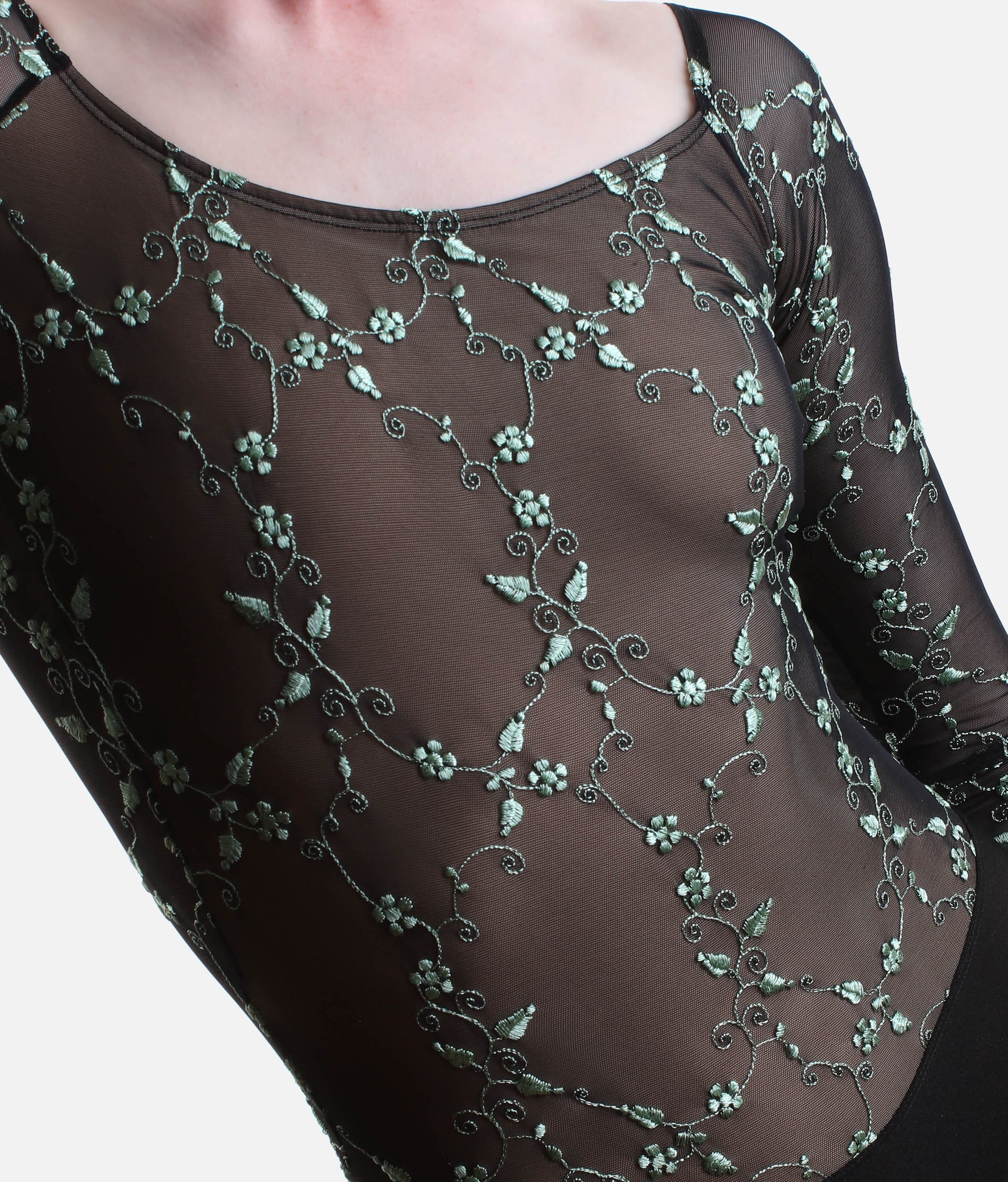 Black Long Sleeve Ballet Leotard with Embroidered Sleeves - TACITA DI Nero