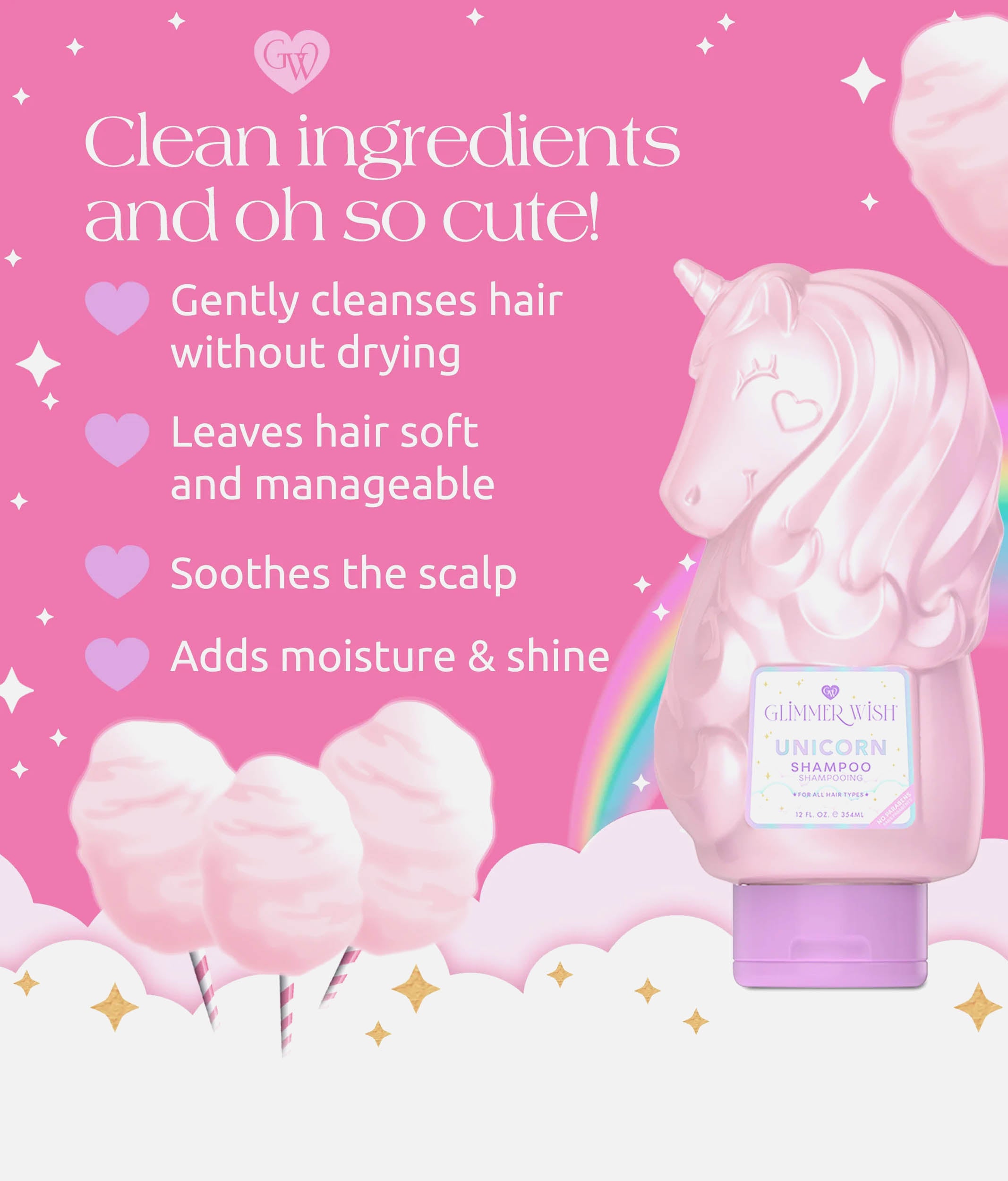 Unicorn Kids Shampoo, Paraben-Free, Cotton Candy Scent 
