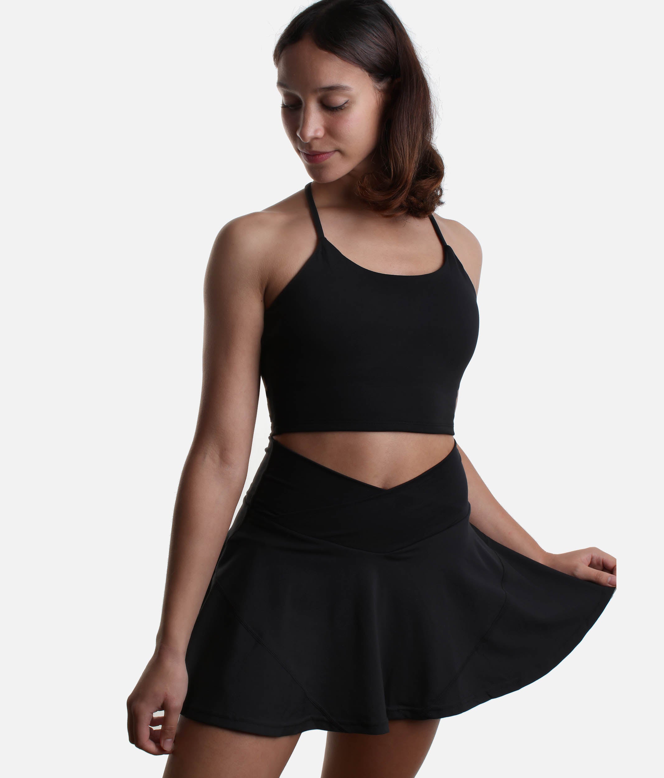 Black HOURGLASS Twirl Skort, Crisscross High-waisted Design