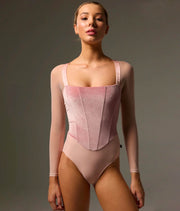 Bodile Valentina Bon Bon Long Sleeve Ballet Leotard – Pink Velvet & Mesh