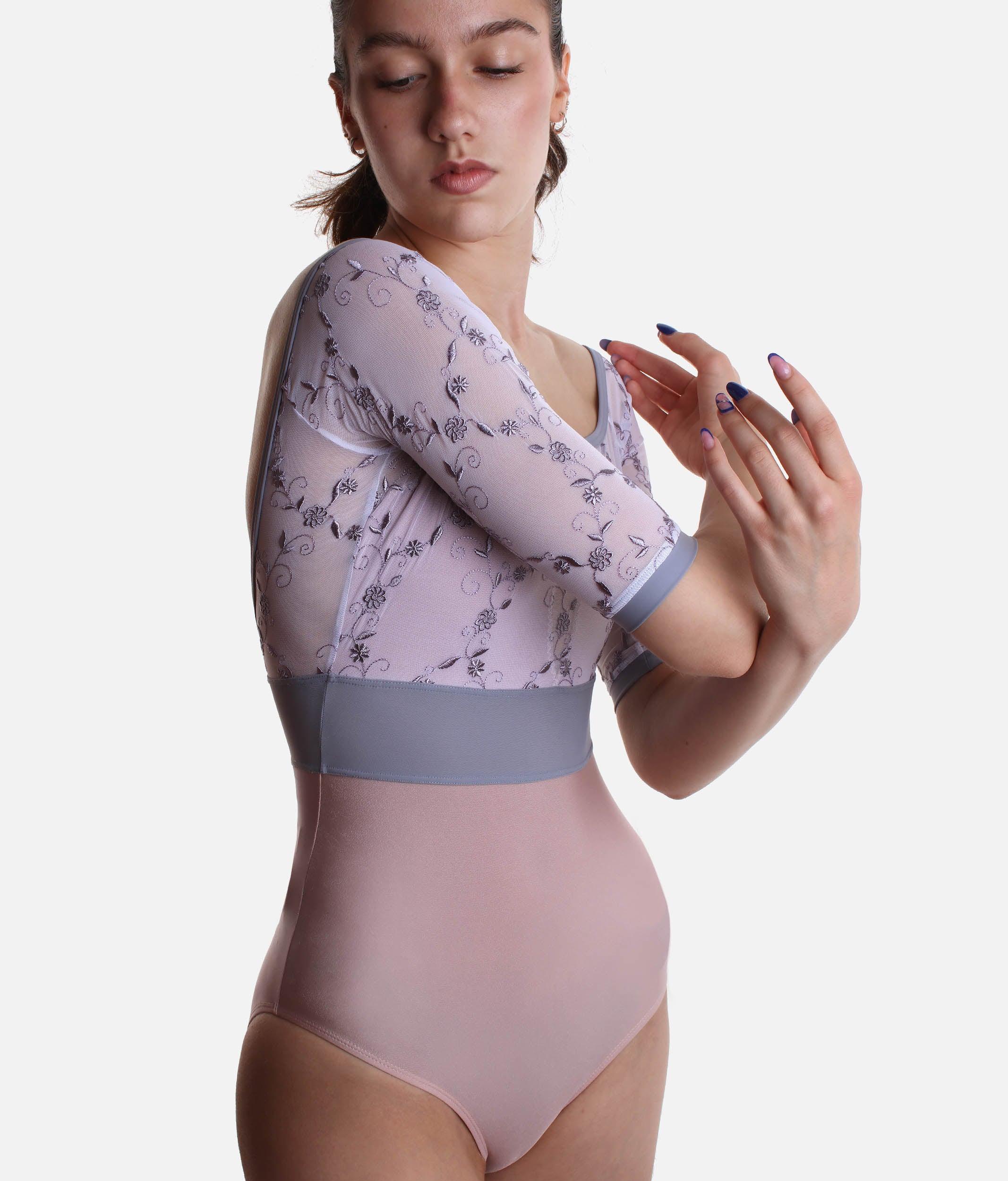 Empire Cut Ballet Leotard with Floral Embroidered Tulle - VITTORIA GL