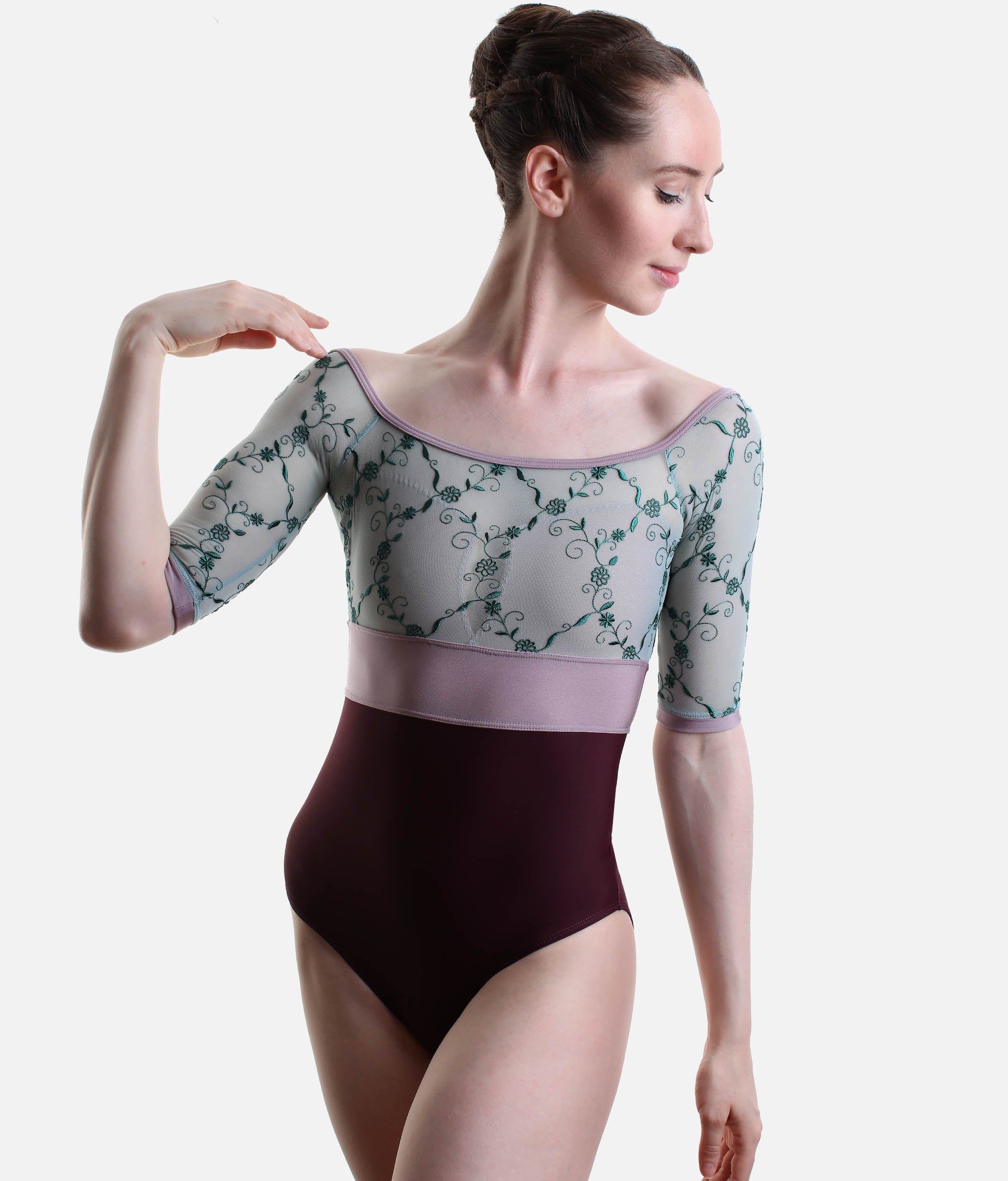 Professional Ballet Leotard with Floral Embroidery - VITTORIA GL Vigneto