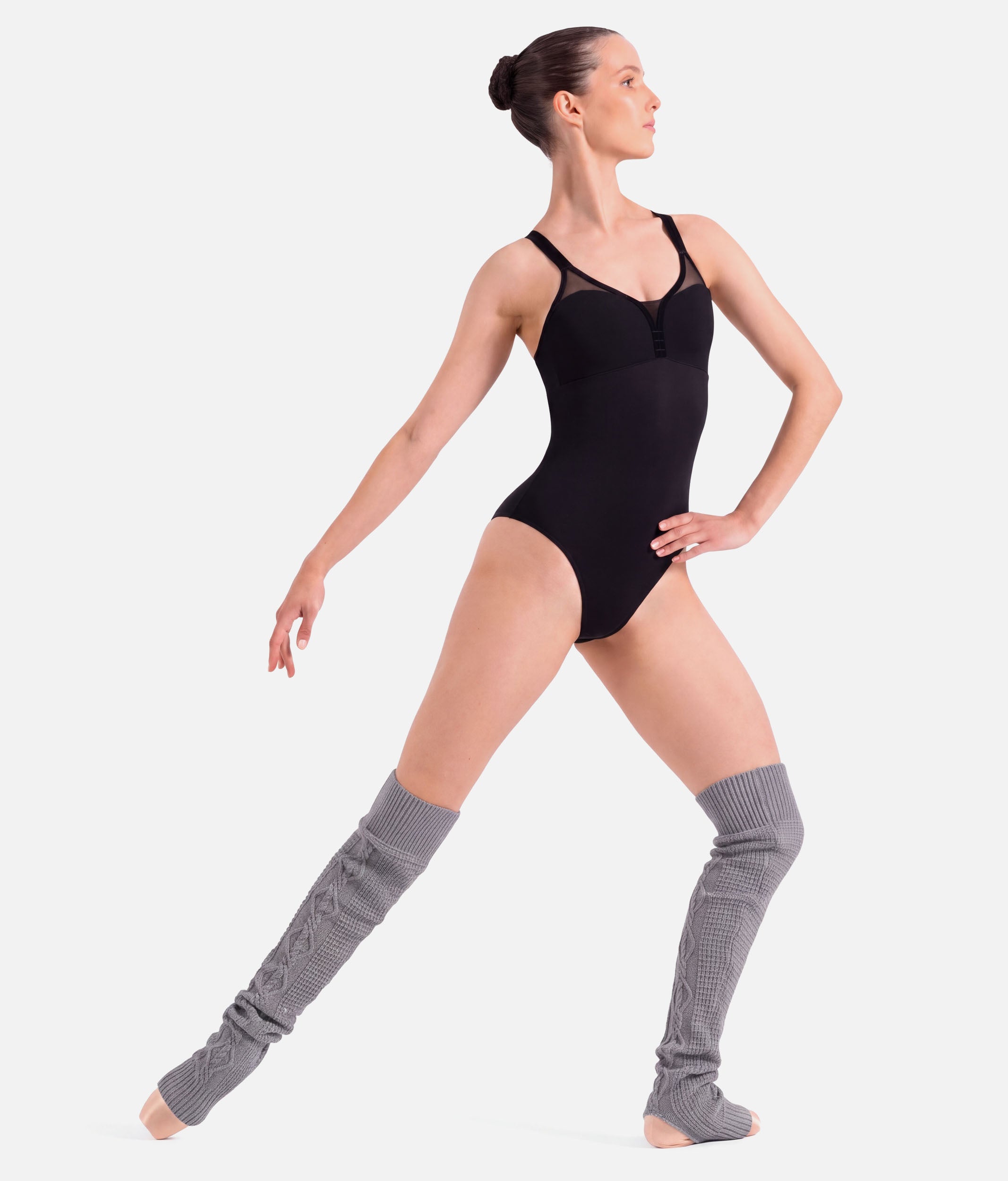 Victoria Cable Knit Stirrup Leg Warmers, Pink & Grey - W11008