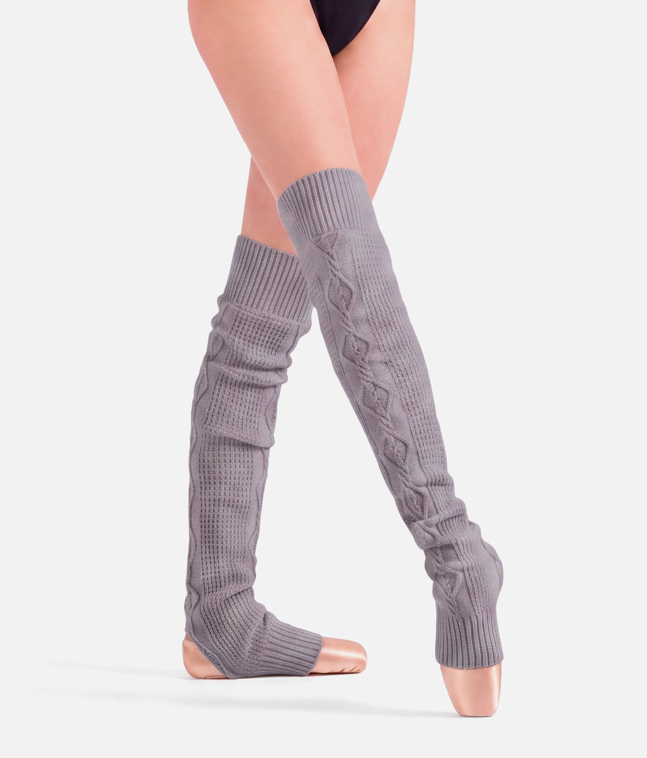 Victoria Cable Knit Stirrup Leg Warmers, Pink & Grey - W11008