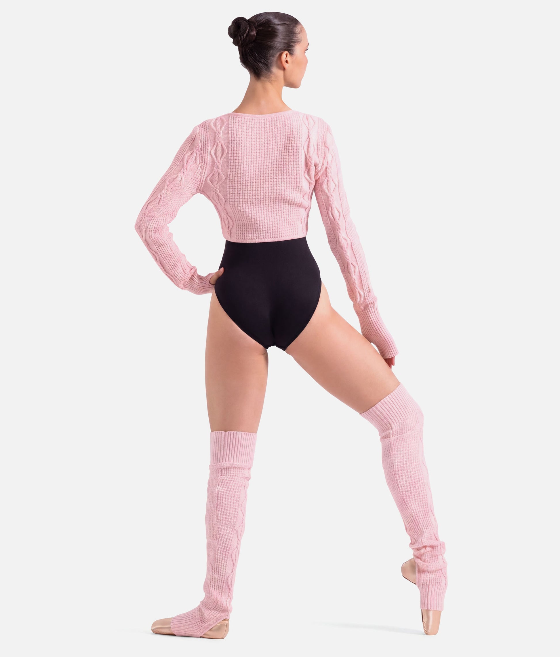 Victoria Cable Knit Stirrup Leg Warmers, Pink & Grey - W11008