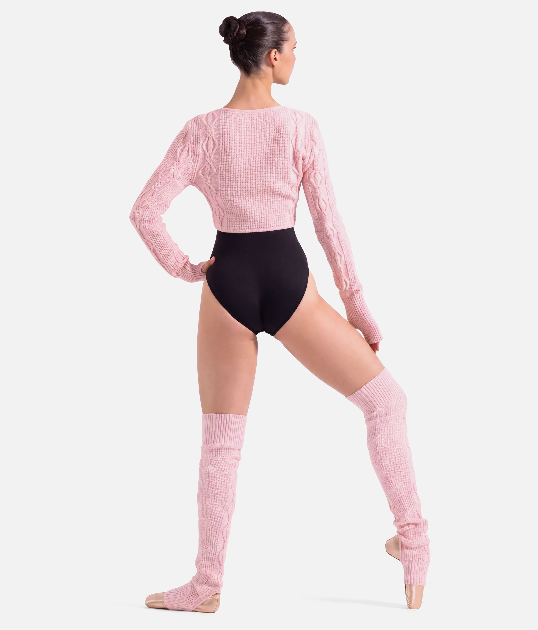 Victoria Cable Knit Stirrup Leg Warmers, Pink & Grey - W11008