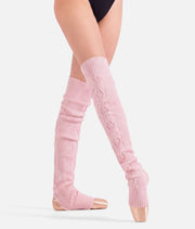 Victoria Cable Knit Stirrup Leg Warmers, Pink & Grey - W11008