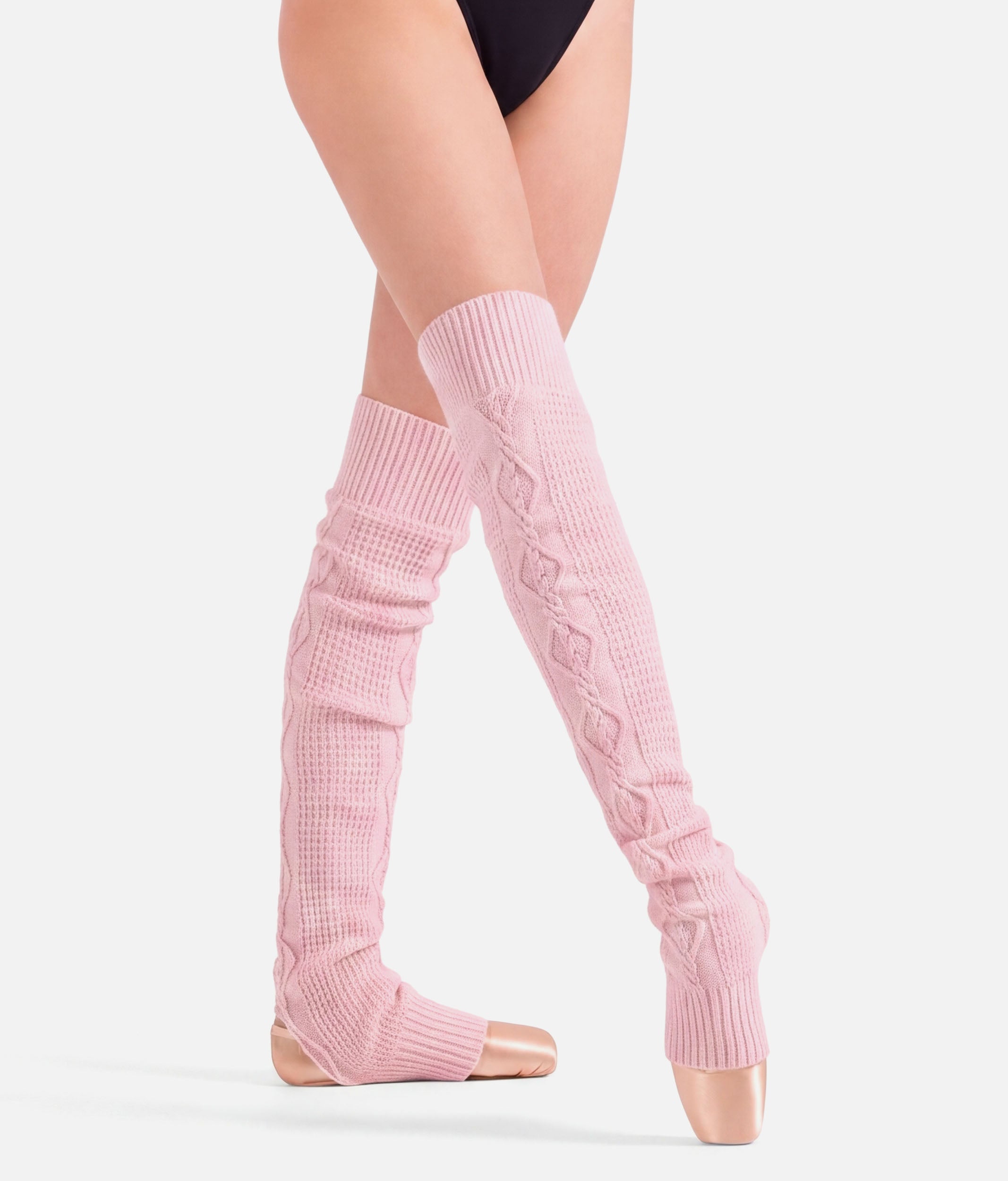 Victoria Cable Knit Stirrup Leg Warmers, Pink & Grey - W11008