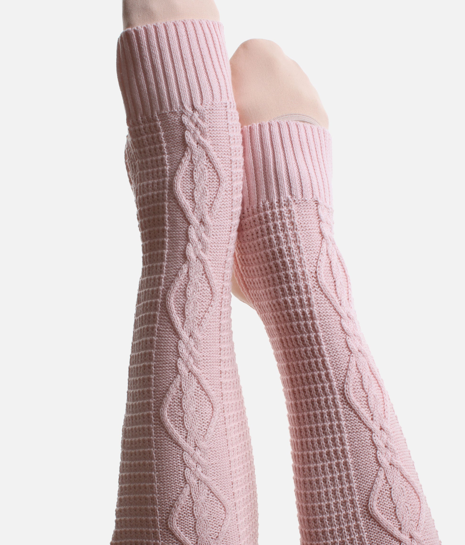 Victoria Cable Knit Stirrup Leg Warmers, Pink & Grey - W11008