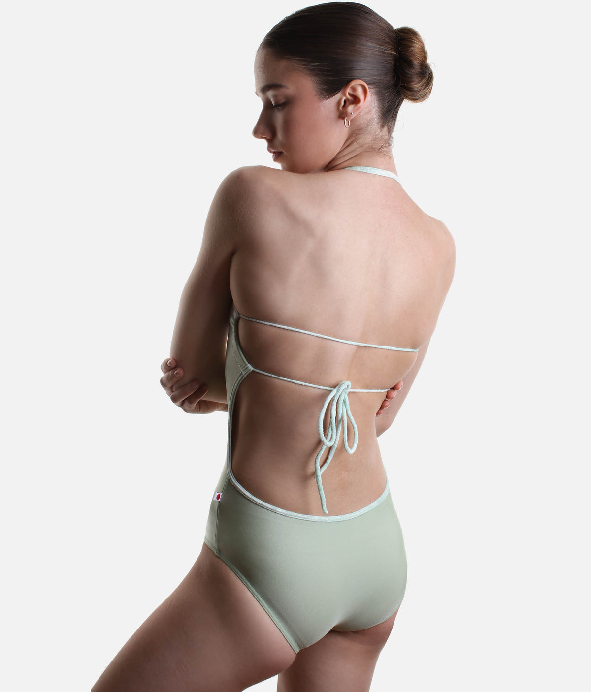 YUMIKO Kate – Ginko Halter Ballet Leotard with Pistachio Velvet Trim
