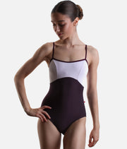 YUMIKO Denise – Eggplant Camisole Ballet Leotard with White Velvet