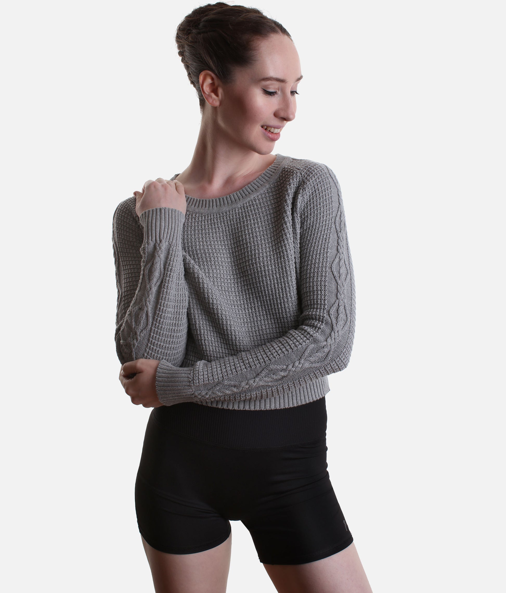 Delilah Ladies’ Cable Knit Ballet Sweater, Pink & Grey - Z30042