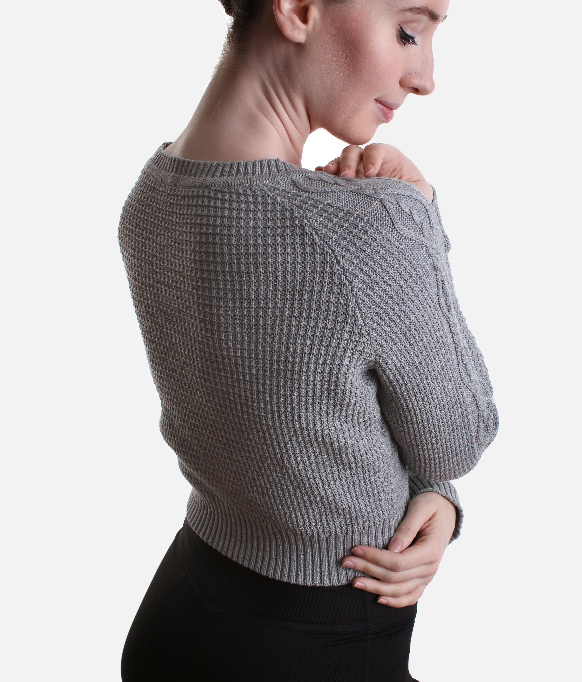Delilah Ladies’ Cable Knit Ballet Sweater, Pink & Grey - Z30042
