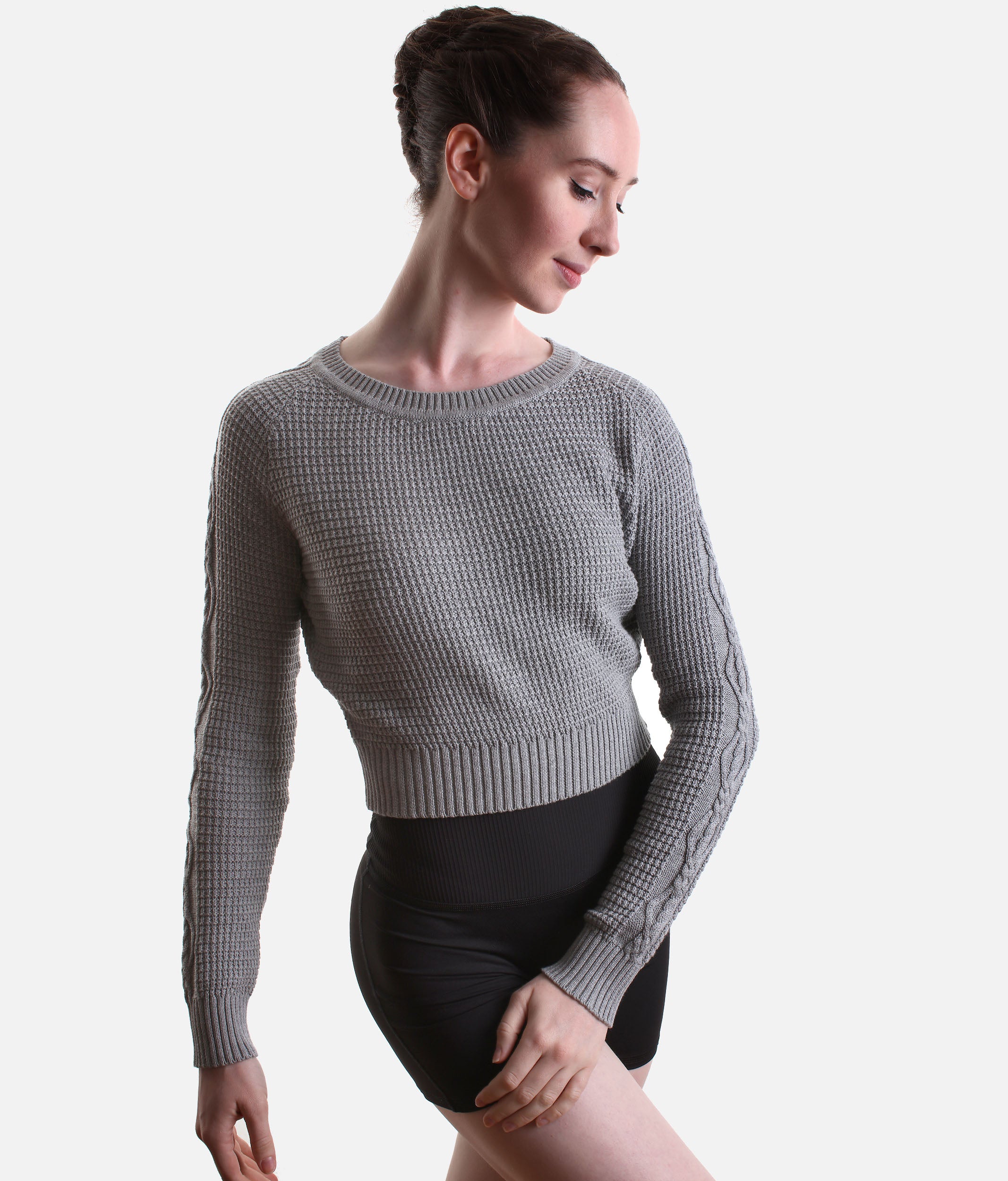 Delilah Ladies’ Cable Knit Ballet Sweater, Pink & Grey - Z30042